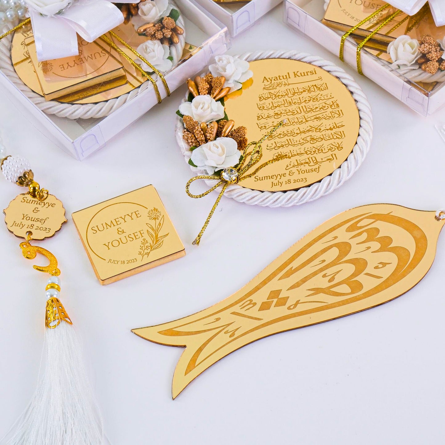 Personalized All in One Set Gift Wedding Baby Shower Eid Islam Muslim - Islamic Elite Favors is a handmade gift shop offering a wide variety of unique and personalized gifts for all occasions. Whether you're looking for the perfect Ramadan, Eid, Hajj, wedding gift or something special for a birthday, baby shower or anniversary, we have something for everyone. High quality, made with love.