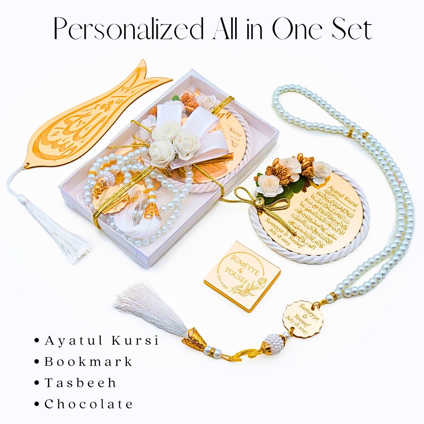 Personalized All in One Set Gift Wedding Baby Shower Eid Islam Muslim - Islamic Elite Favors is a handmade gift shop offering a wide variety of unique and personalized gifts for all occasions. Whether you're looking for the perfect Ramadan, Eid, Hajj, wedding gift or something special for a birthday, baby shower or anniversary, we have something for everyone. High quality, made with love.
