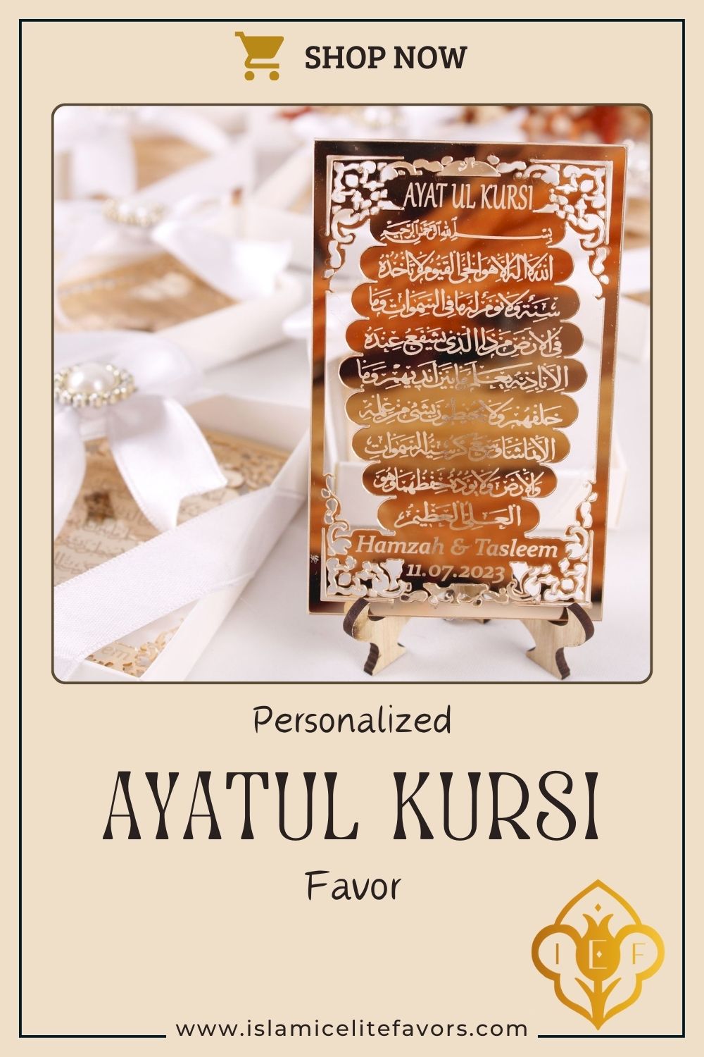 Personalized Wedding Favor Ayatul Kursi on Stand Gold Clear Mirrors - Islamic Elite Favors is a handmade gift shop offering a wide variety of unique and personalized gifts for all occasions. Whether you're looking for the perfect Ramadan, Eid, Hajj, wedding gift or something special for a birthday, baby shower or anniversary, we have something for everyone. High quality, made with love.