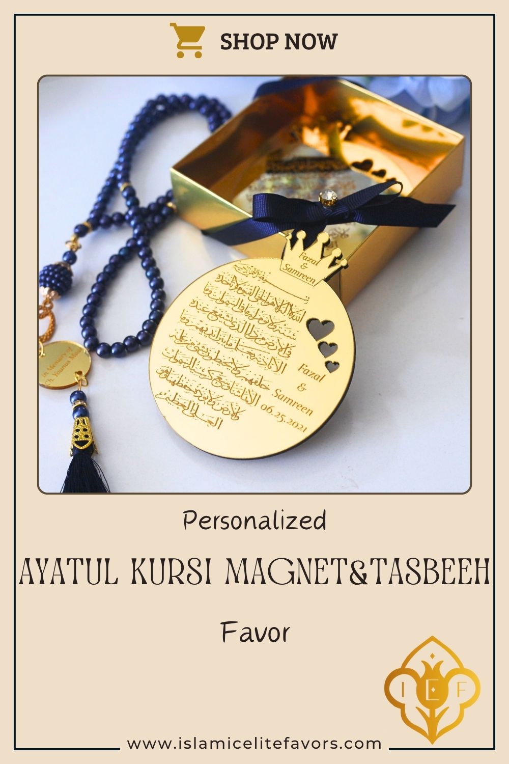 Personalized Wedding Favor Ayatul Kursi Magnet Gold Mirror Heart Theme - Islamic Elite Favors is a handmade gift shop offering a wide variety of unique and personalized gifts for all occasions. Whether you're looking for the perfect Ramadan, Eid, Hajj, wedding gift or something special for a birthday, baby shower or anniversary, we have something for everyone. High quality, made with love.