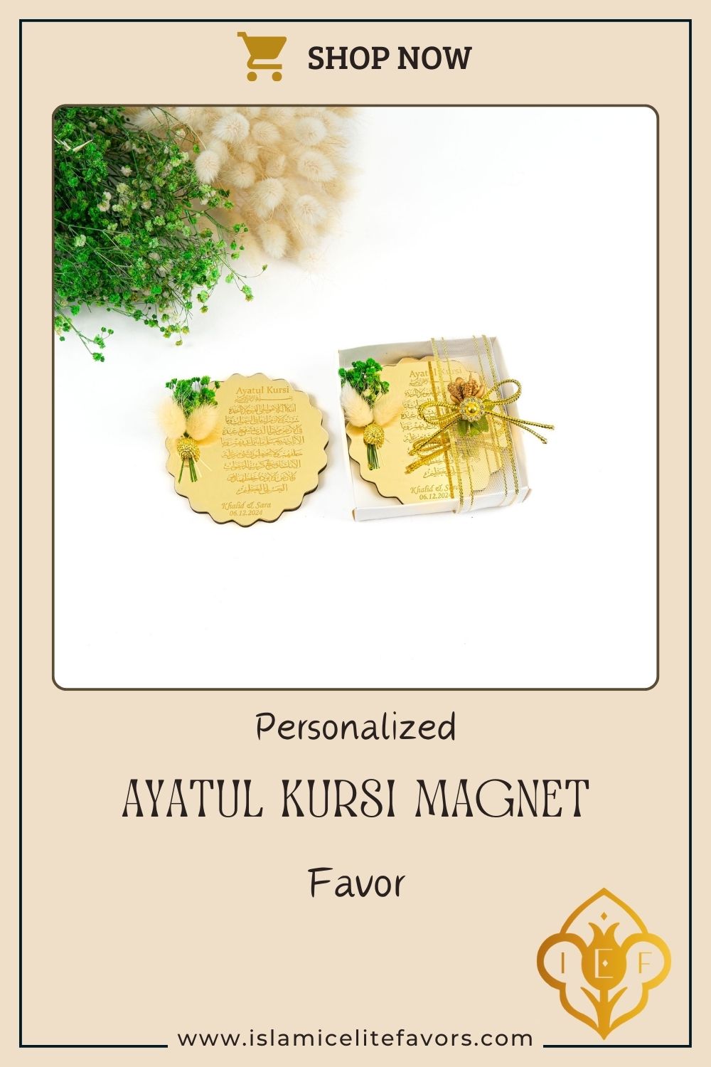 Personalized Ayatul Kursi Magnet Favor with Natural Dried Flower - Islamic Elite Favors is a handmade gift shop offering a wide variety of unique and personalized gifts for all occasions. Whether you're looking for the perfect Ramadan, Eid, Hajj, wedding gift or something special for a birthday, baby shower or anniversary, we have something for everyone. High quality, made with love.