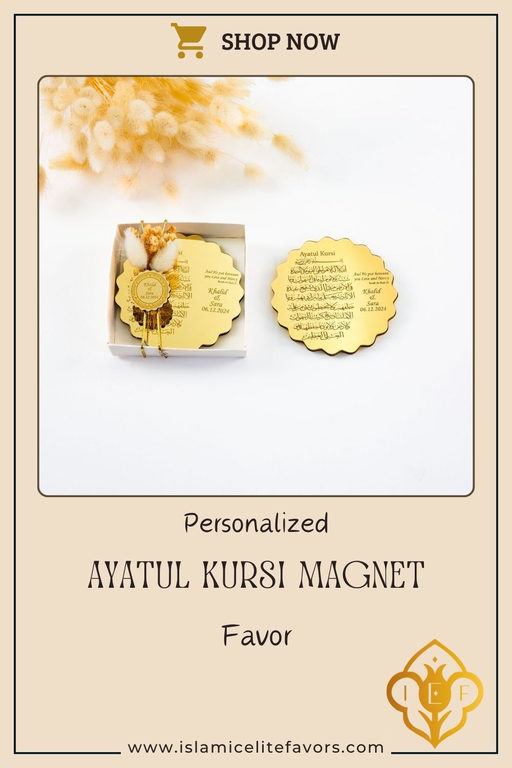 Personalized Ayatul Kursi Magnet Favor with Natural Dried Flower - Islamic Elite Favors is a handmade gift shop offering a wide variety of unique and personalized gifts for all occasions. Whether you're looking for the perfect Ramadan, Eid, Hajj, wedding gift or something special for a birthday, baby shower or anniversary, we have something for everyone. High quality, made with love.
