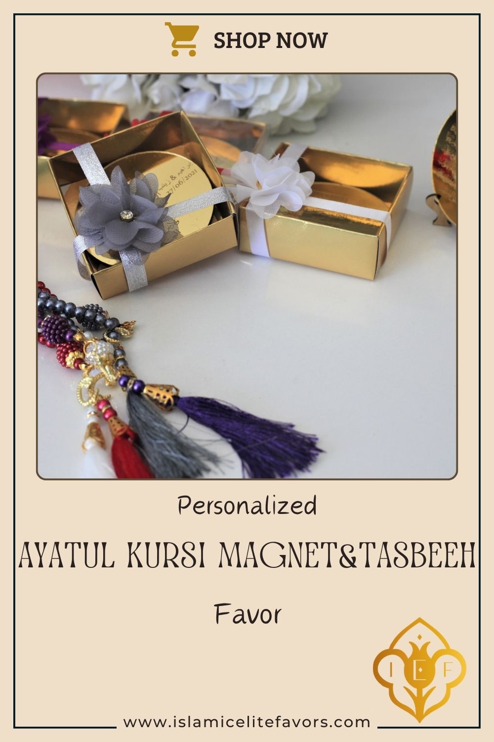 Personalized Wedding Favor Ayatul Kursi Magnet Gold Acrylic Rose Theme - Islamic Elite Favors is a handmade gift shop offering a wide variety of unique and personalized gifts for all occasions. Whether you're looking for the perfect Ramadan, Eid, Hajj, wedding gift or something special for a birthday, baby shower or anniversary, we have something for everyone. High quality, made with love.