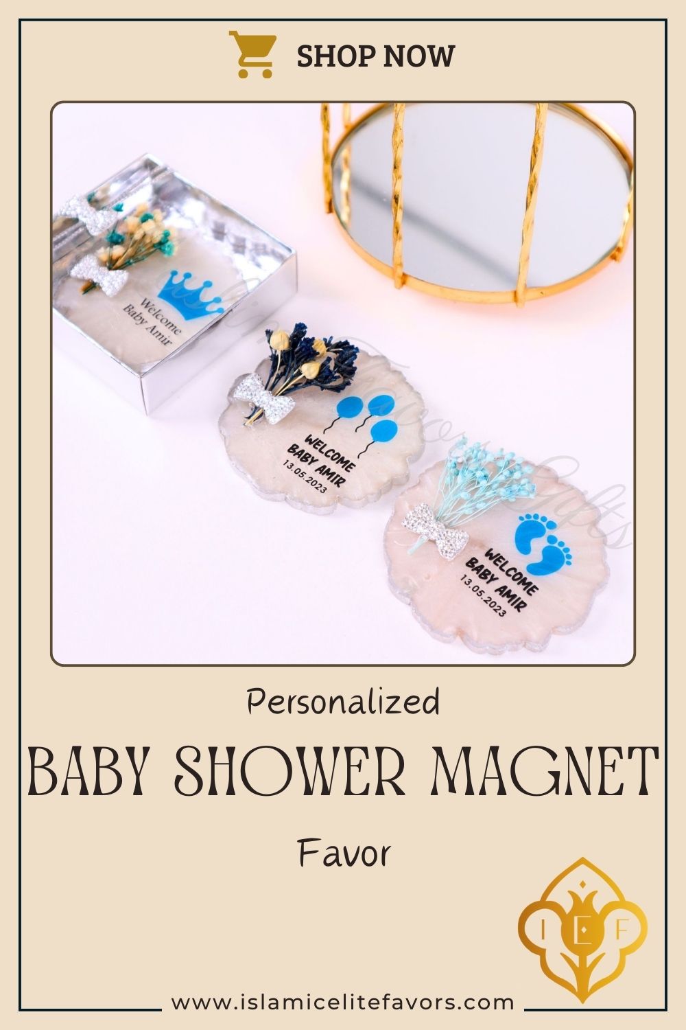 Personalized Baby Shower Favors Epoxy Magnet for Baby Boy Silver Theme - Islamic Elite Favors is a handmade gift shop offering a wide variety of unique and personalized gifts for all occasions. Whether you're looking for the perfect Ramadan, Eid, Hajj, wedding gift or something special for a birthday, baby shower or anniversary, we have something for everyone. High quality, made with love.