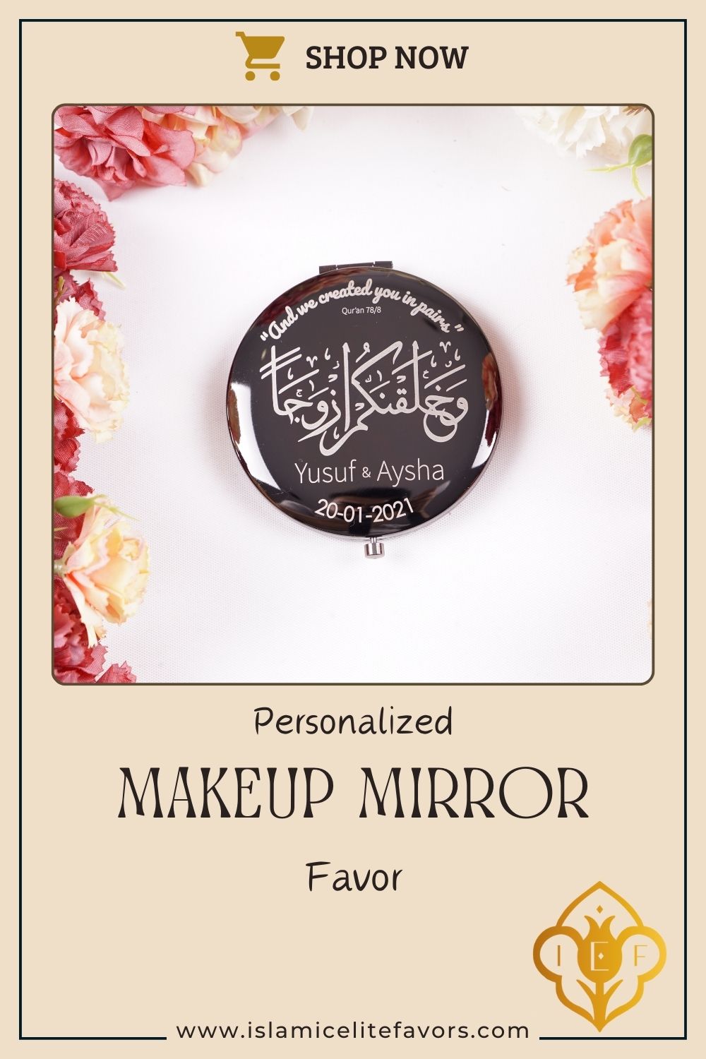Personalized Wedding Favor Black Mini Makeup Mirror in Gift Box - Islamic Elite Favors is a handmade gift shop offering a wide variety of unique and personalized gifts for all occasions. Whether you're looking for the perfect Ramadan, Eid, Hajj, wedding gift or something special for a birthday, baby shower or anniversary, we have something for everyone. High quality, made with love.