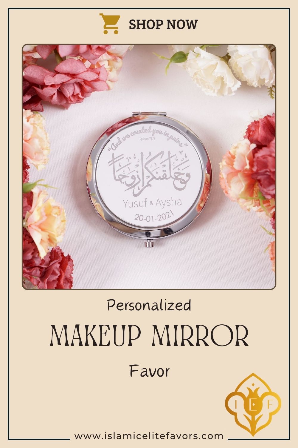 Personalized Wedding Favor Silver Mini Makeup Mirror Silver Gift Box - Islamic Elite Favors is a handmade gift shop offering a wide variety of unique and personalized gifts for all occasions. Whether you're looking for the perfect Ramadan, Eid, Hajj, wedding gift or something special for a birthday, baby shower or anniversary, we have something for everyone. High quality, made with love.