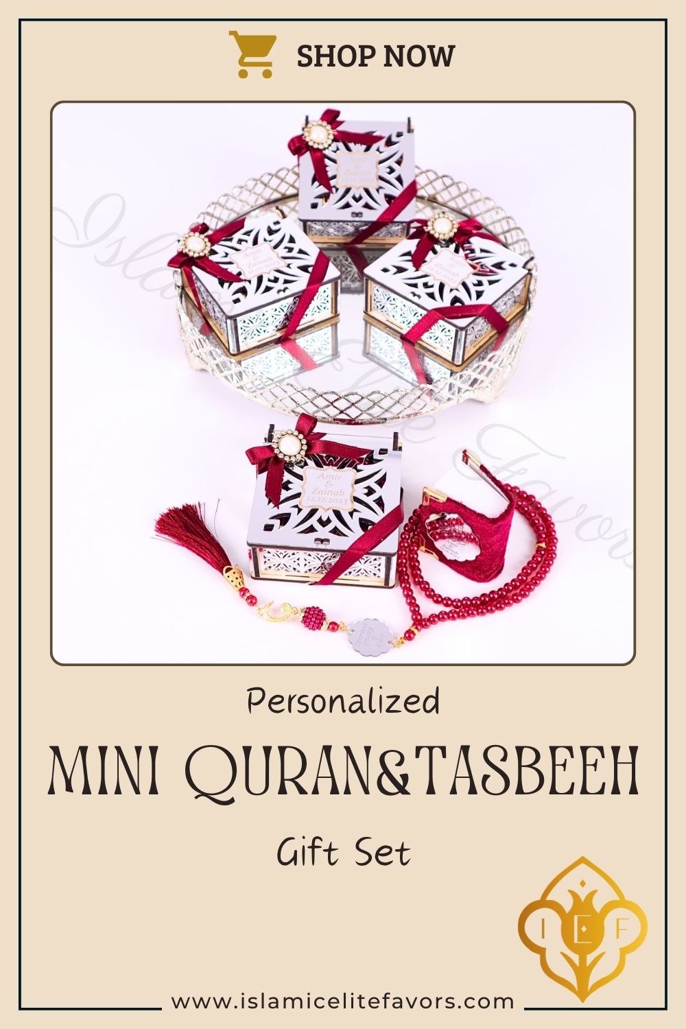 Personalized Mini Quran Prayer Bead Wooden Box with Silver Acrylic Set - Islamic Elite Favors is a handmade gift shop offering a wide variety of unique and personalized gifts for all occasions. Whether you're looking for the perfect Ramadan, Eid, Hajj, wedding gift or something special for a birthday, baby shower or anniversary, we have something for everyone. High quality, made with love.