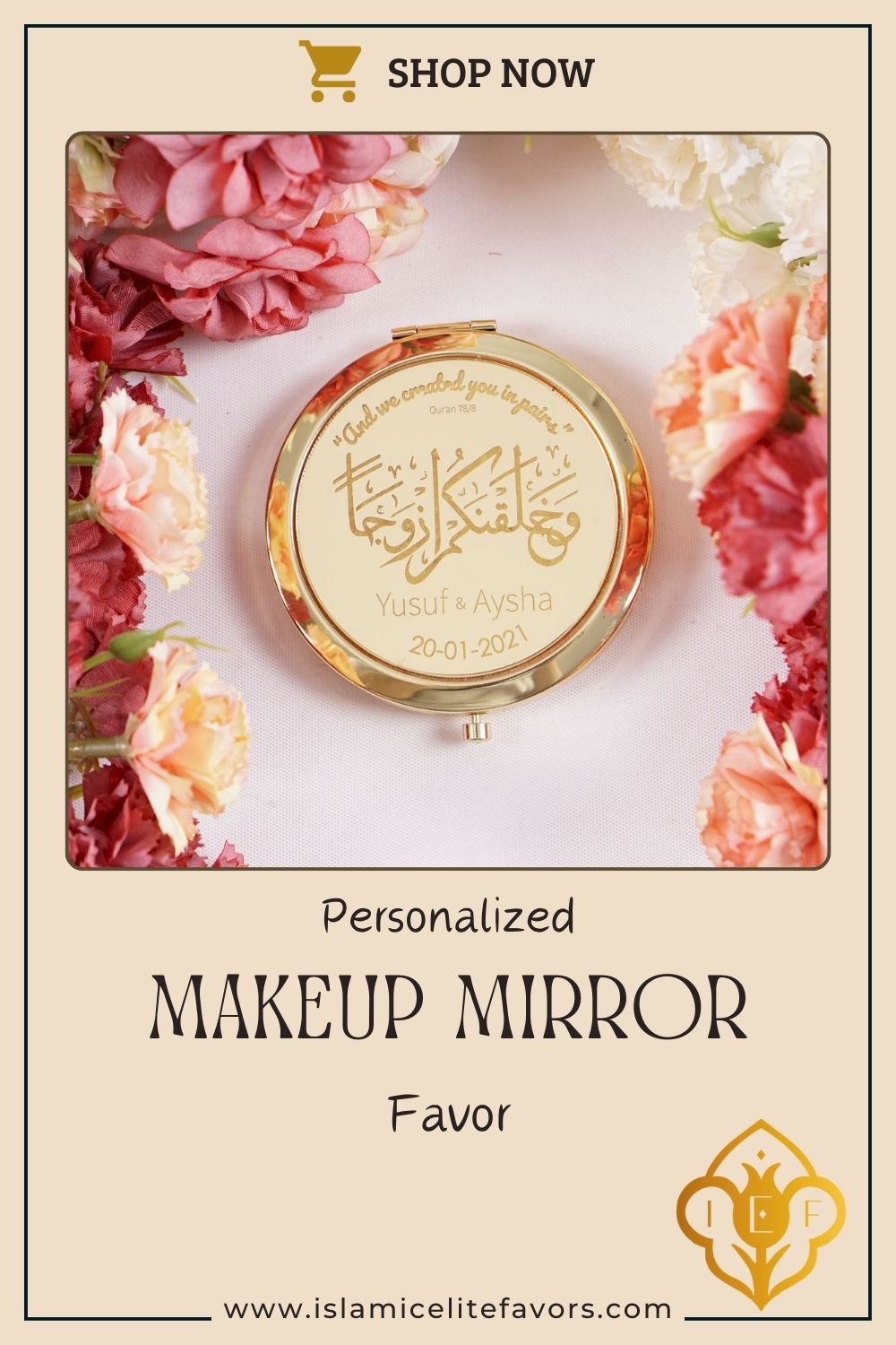Personalized Wedding Favor Gold Mini Makeup Mirror in Gold Gift Box - Islamic Elite Favors is a handmade gift shop offering a wide variety of unique and personalized gifts for all occasions. Whether you're looking for the perfect Ramadan, Eid, Hajj, wedding gift or something special for a birthday, baby shower or anniversary, we have something for everyone. High quality, made with love.