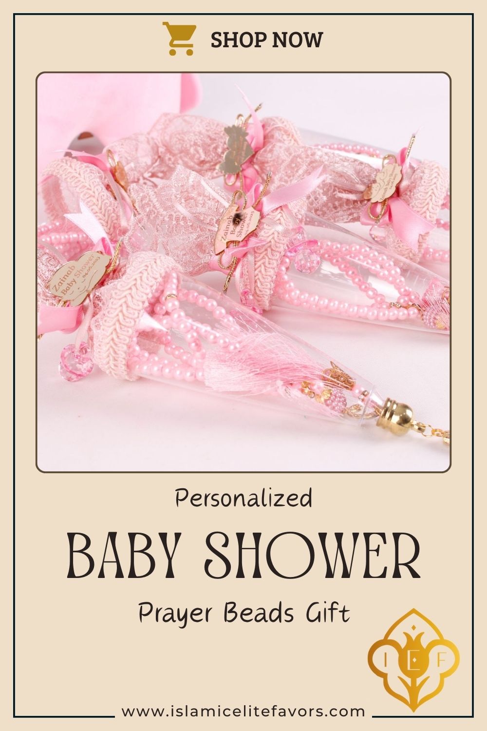 Personalized Pearl Prayer Beads in Decorated Cone Baby Shower Favor - Islamic Elite Favors is a handmade gift shop offering a wide variety of unique and personalized gifts for all occasions. Whether you're looking for the perfect Ramadan, Eid, Hajj, wedding gift or something special for a birthday, baby shower or anniversary, we have something for everyone. High quality, made with love.