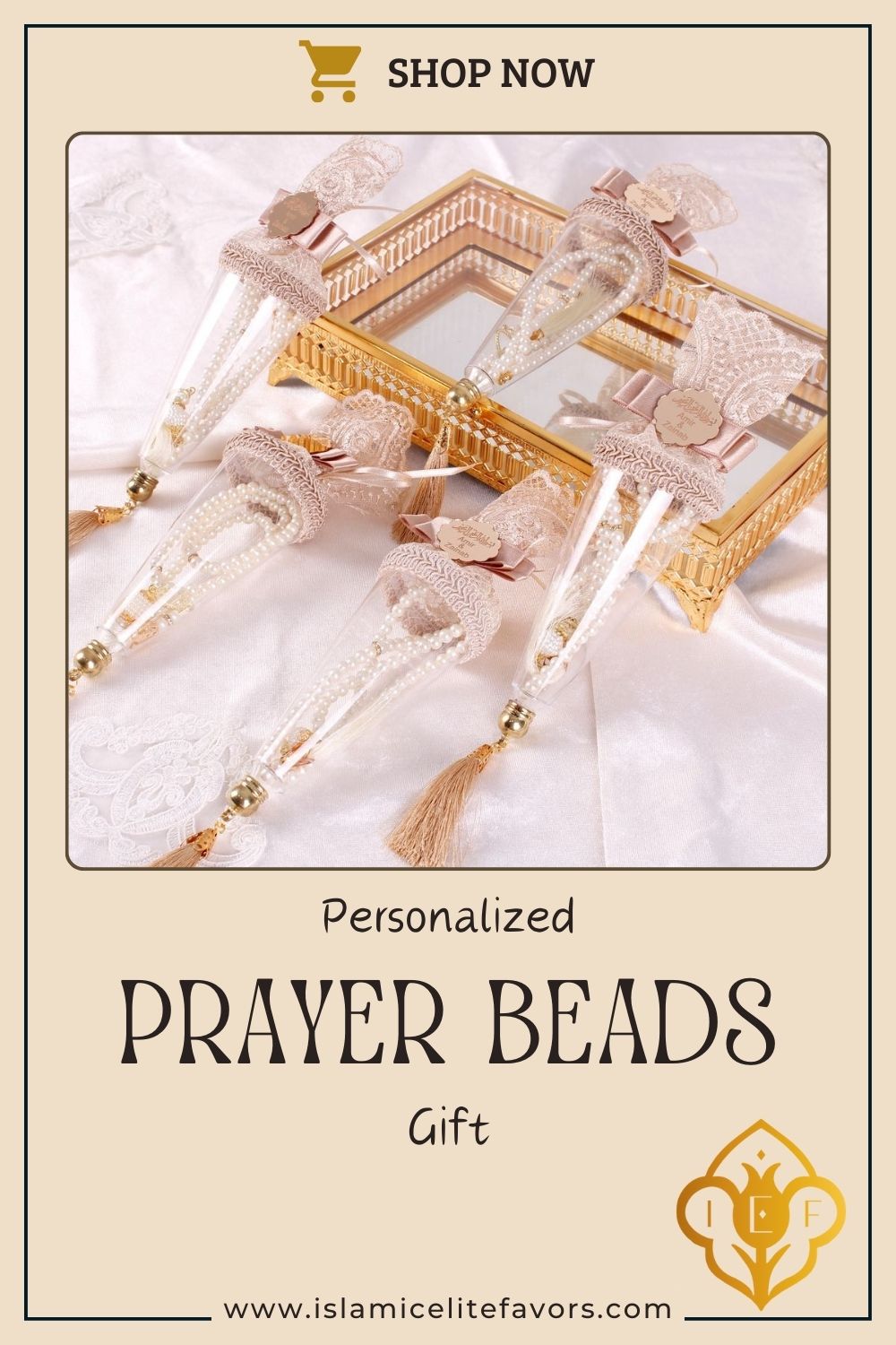 Personalized Pearl Prayer Beads in Decorated Cone Wedding Shower Favor - Islamic Elite Favors is a handmade gift shop offering a wide variety of unique and personalized gifts for all occasions. Whether you're looking for the perfect Ramadan, Eid, Hajj, wedding gift or something special for a birthday, baby shower or anniversary, we have something for everyone. High quality, made with love.