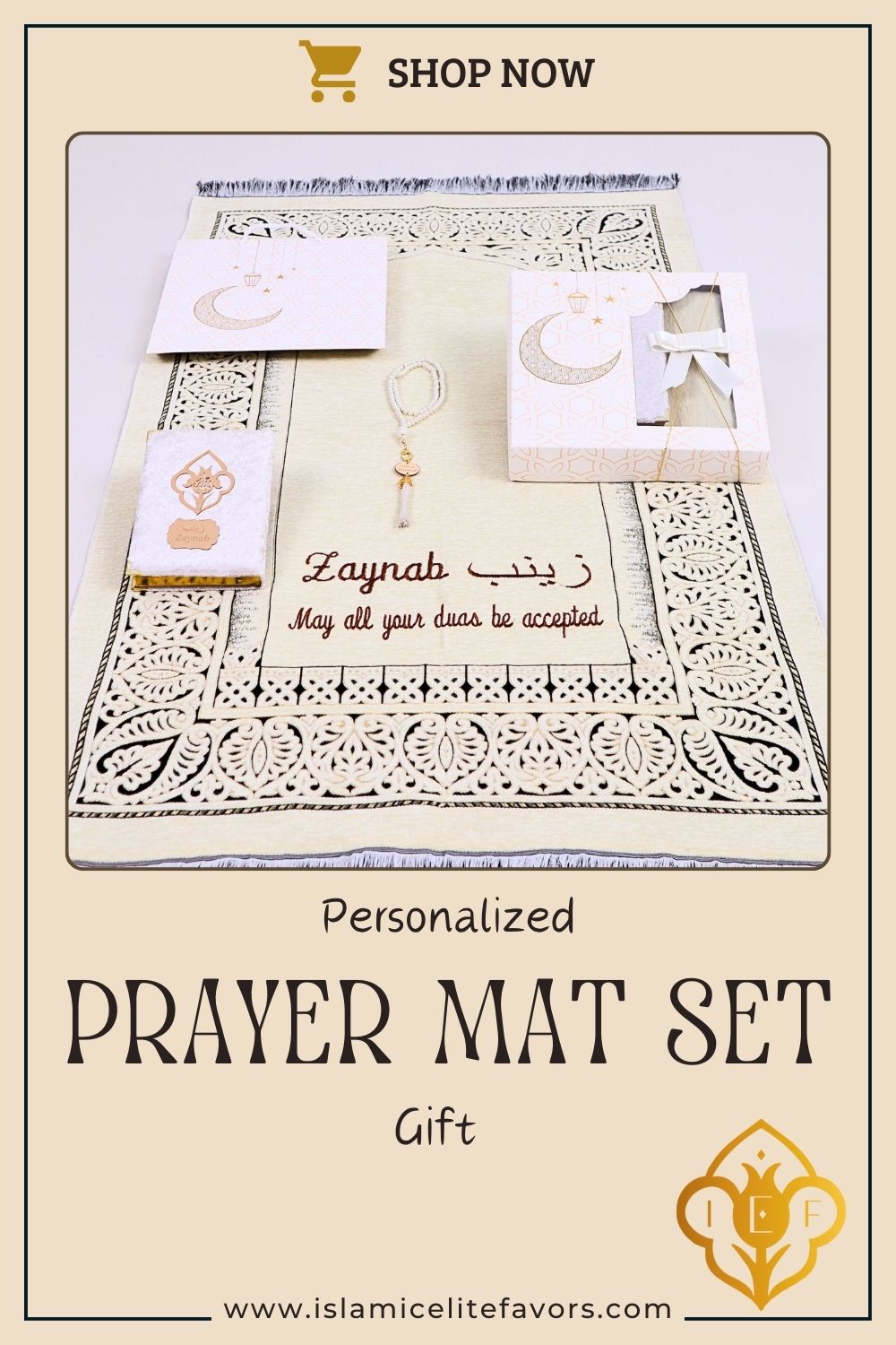 Personalized Taffeta Prayer Mat Quran Tasbeeh Islamic Muslim Gift Set - Islamic Elite Favors is a handmade gift shop offering a wide variety of unique and personalized gifts for all occasions. Whether you're looking for the perfect Ramadan, Eid, Hajj, wedding gift or something special for a birthday, baby shower or anniversary, we have something for everyone. High quality, made with love.