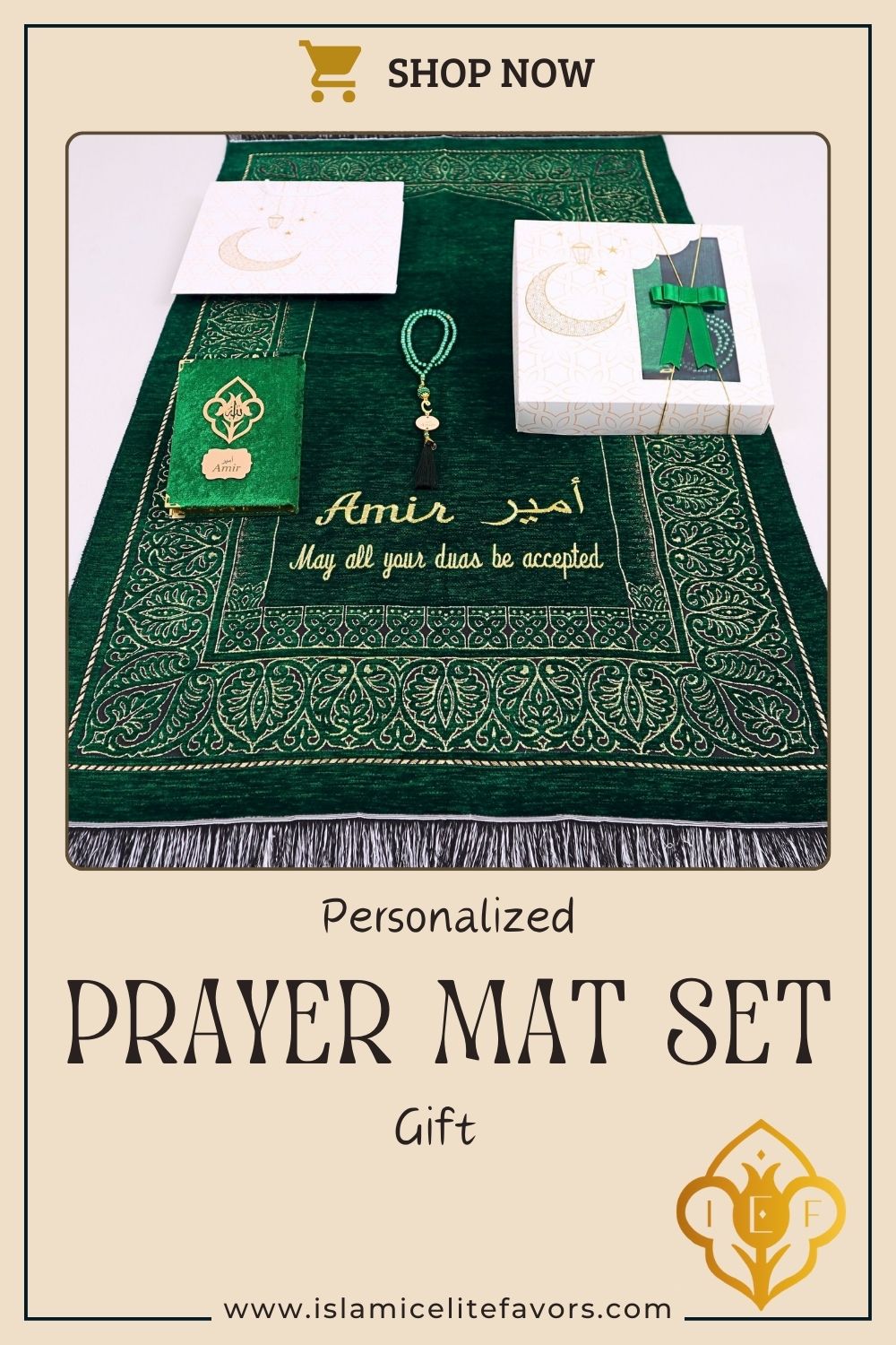 Personalized Taffeta Prayer Mat Quran Tasbeeh Islamic Muslim Gift Set - Islamic Elite Favors is a handmade gift shop offering a wide variety of unique and personalized gifts for all occasions. Whether you're looking for the perfect Ramadan, Eid, Hajj, wedding gift or something special for a birthday, baby shower or anniversary, we have something for everyone. High quality, made with love.
