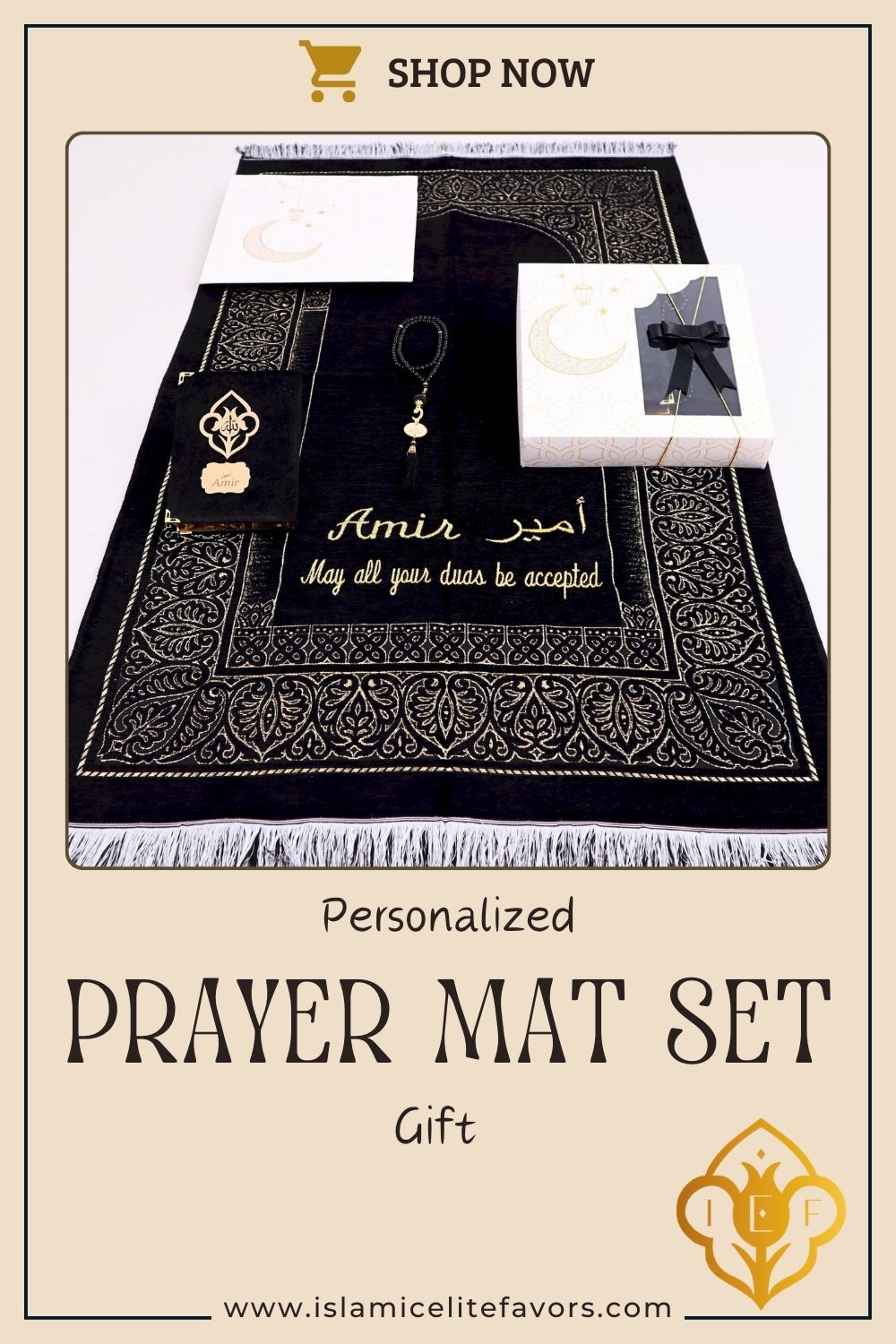 Personalized Taffeta Prayer Mat Quran Tasbeeh Islamic Muslim Gift Set - Islamic Elite Favors is a handmade gift shop offering a wide variety of unique and personalized gifts for all occasions. Whether you're looking for the perfect Ramadan, Eid, Hajj, wedding gift or something special for a birthday, baby shower or anniversary, we have something for everyone. High quality, made with love.