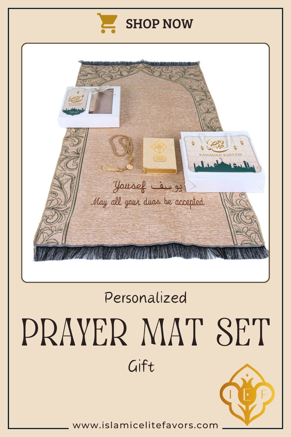 Personalized Flowery Prayer Mat Quran Tasbeeh Islamic Muslim Gift Set - Islamic Elite Favors is a handmade gift shop offering a wide variety of unique and personalized gifts for all occasions. Whether you're looking for the perfect Ramadan, Eid, Hajj, wedding gift or something special for a birthday, baby shower or anniversary, we have something for everyone. High quality, made with love.