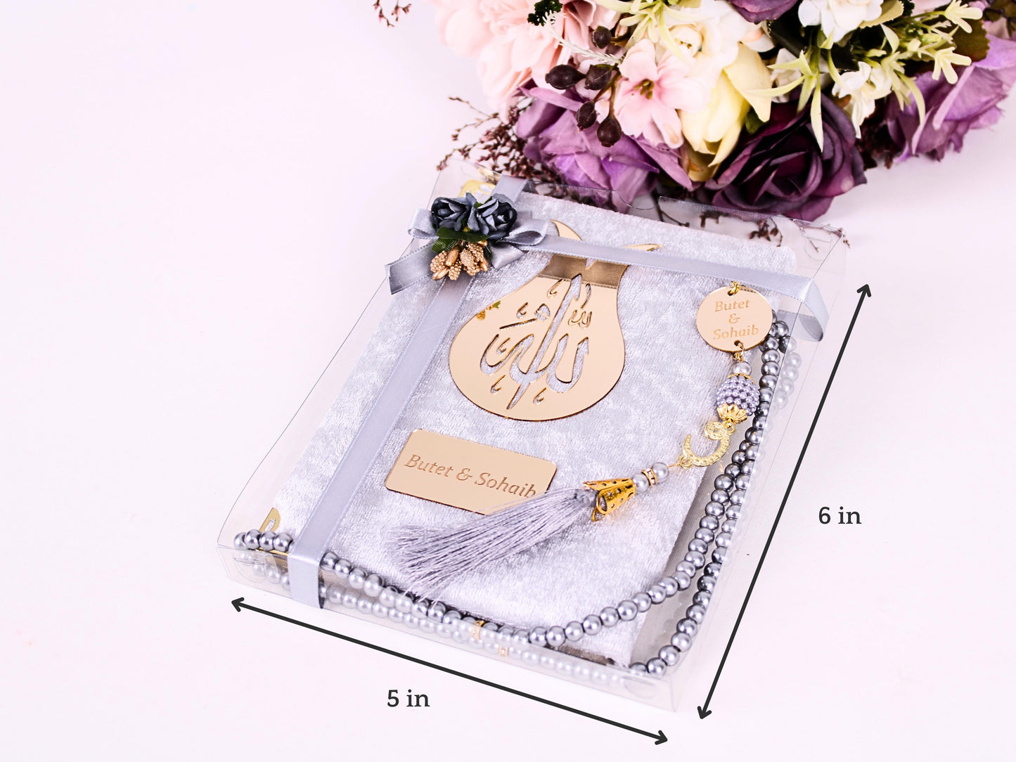 Personalized Wedding Favor Velvet Dua Book Pearl Tasbeeh Tulip Theme
