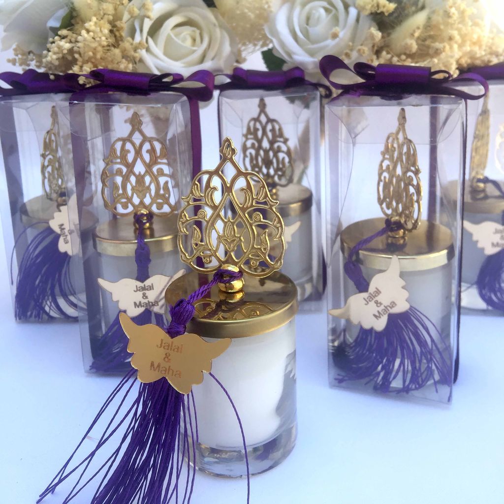 Personalized Baby Shower Favor Heavy Glass Candle Holder Purple Theme - Islamic Elite Favors is a handmade gift shop offering a wide variety of unique and personalized gifts for all occasions. Whether you're looking for the perfect Ramadan, Eid, Hajj, wedding gift or something special for a birthday, baby shower or anniversary, we have something for everyone. High quality, made with love.