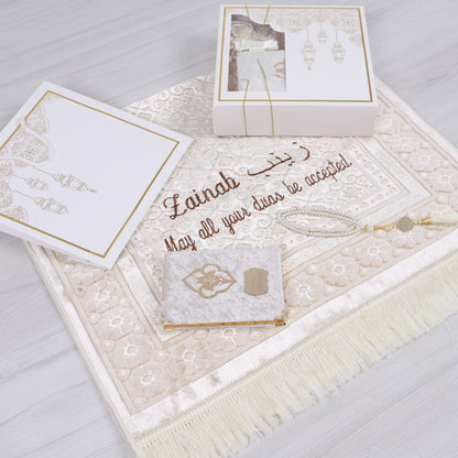 Personalized Heavy Velvet Prayer Mat Quran Tasbeeh Islamic Gift Set - Islamic Elite Favors is a handmade gift shop offering a wide variety of unique and personalized gifts for all occasions. Whether you're looking for the perfect Ramadan, Eid, Hajj, wedding gift or something special for a birthday, baby shower or anniversary, we have something for everyone. High quality, made with love.