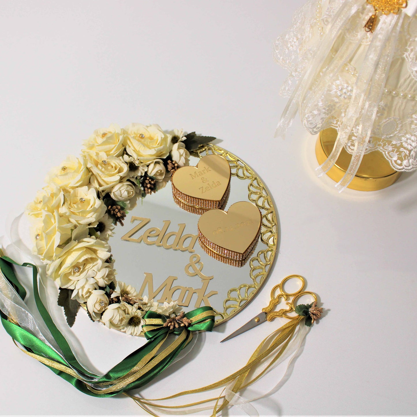 Personalized Wedding Ring Plate Heart Shape Ring Boxes Scissor Gift Set - Islamic Elite Favors is a handmade gift shop offering a wide variety of unique and personalized gifts for all occasions. Whether you're looking for the perfect Ramadan, Eid, Hajj, wedding gift or something special for a birthday, baby shower or anniversary, we have something for everyone. High quality, made with love.
