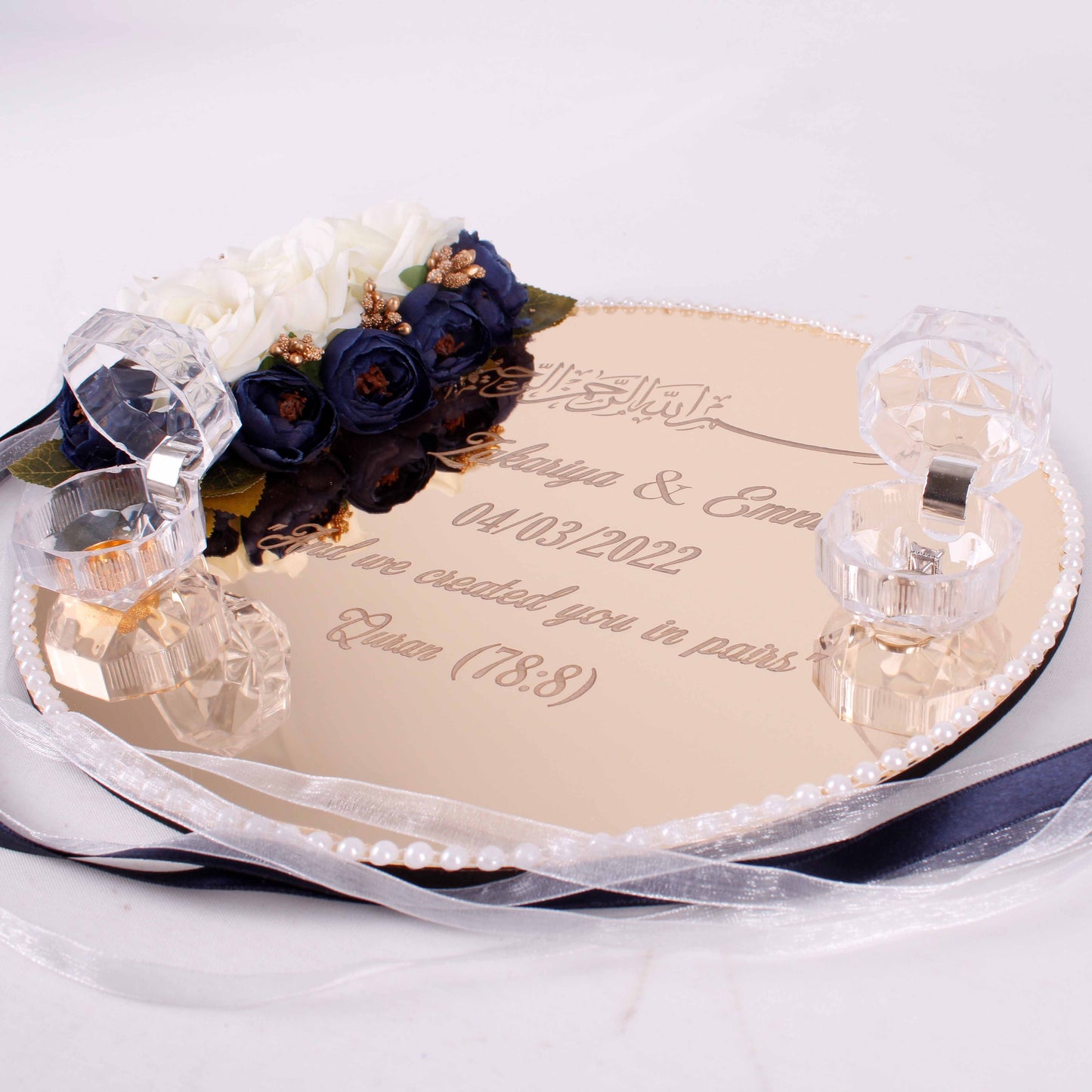 Personalized Wedding Ring Plate Ring Box Scissor Gift Set - Islamic Elite Favors is a handmade gift shop offering a wide variety of unique and personalized gifts for all occasions. Whether you're looking for the perfect Ramadan, Eid, Hajj, wedding gift or something special for a birthday, baby shower or anniversary, we have something for everyone. High quality, made with love.