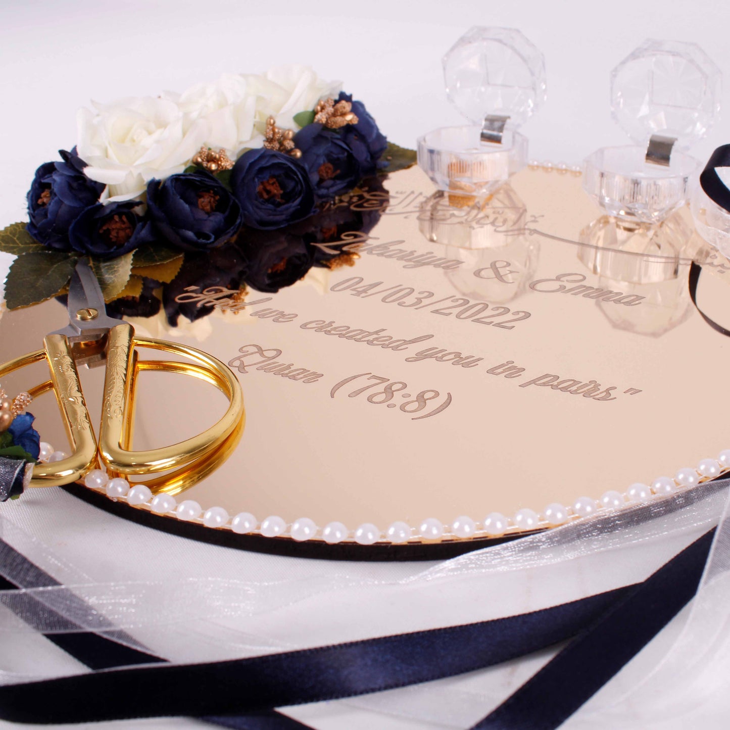 Personalized Wedding Ring Plate Ring Box Scissor Gift Set - Islamic Elite Favors is a handmade gift shop offering a wide variety of unique and personalized gifts for all occasions. Whether you're looking for the perfect Ramadan, Eid, Hajj, wedding gift or something special for a birthday, baby shower or anniversary, we have something for everyone. High quality, made with love.