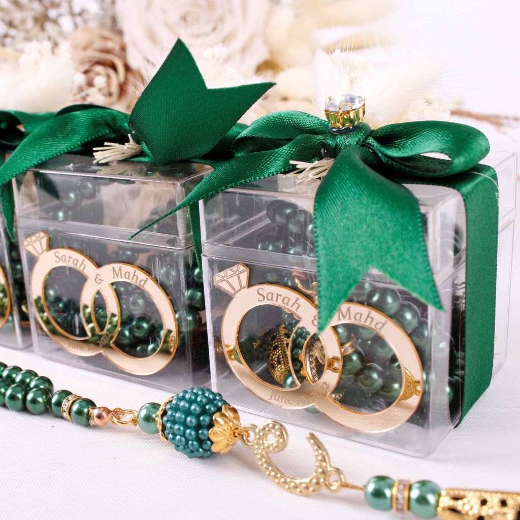 Personalized Prayer Beads Wedding Favor Gift Box with Wedding Rings - Islamic Elite Favors is a handmade gift shop offering a wide variety of unique and personalized gifts for all occasions. Whether you're looking for the perfect Ramadan, Eid, Hajj, wedding gift or something special for a birthday, baby shower or anniversary, we have something for everyone. High quality, made with love.