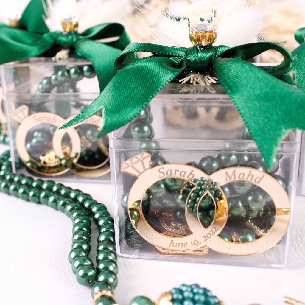 Personalized Prayer Beads Wedding Favor Gift Box with Wedding Rings - Islamic Elite Favors is a handmade gift shop offering a wide variety of unique and personalized gifts for all occasions. Whether you're looking for the perfect Ramadan, Eid, Hajj, wedding gift or something special for a birthday, baby shower or anniversary, we have something for everyone. High quality, made with love.