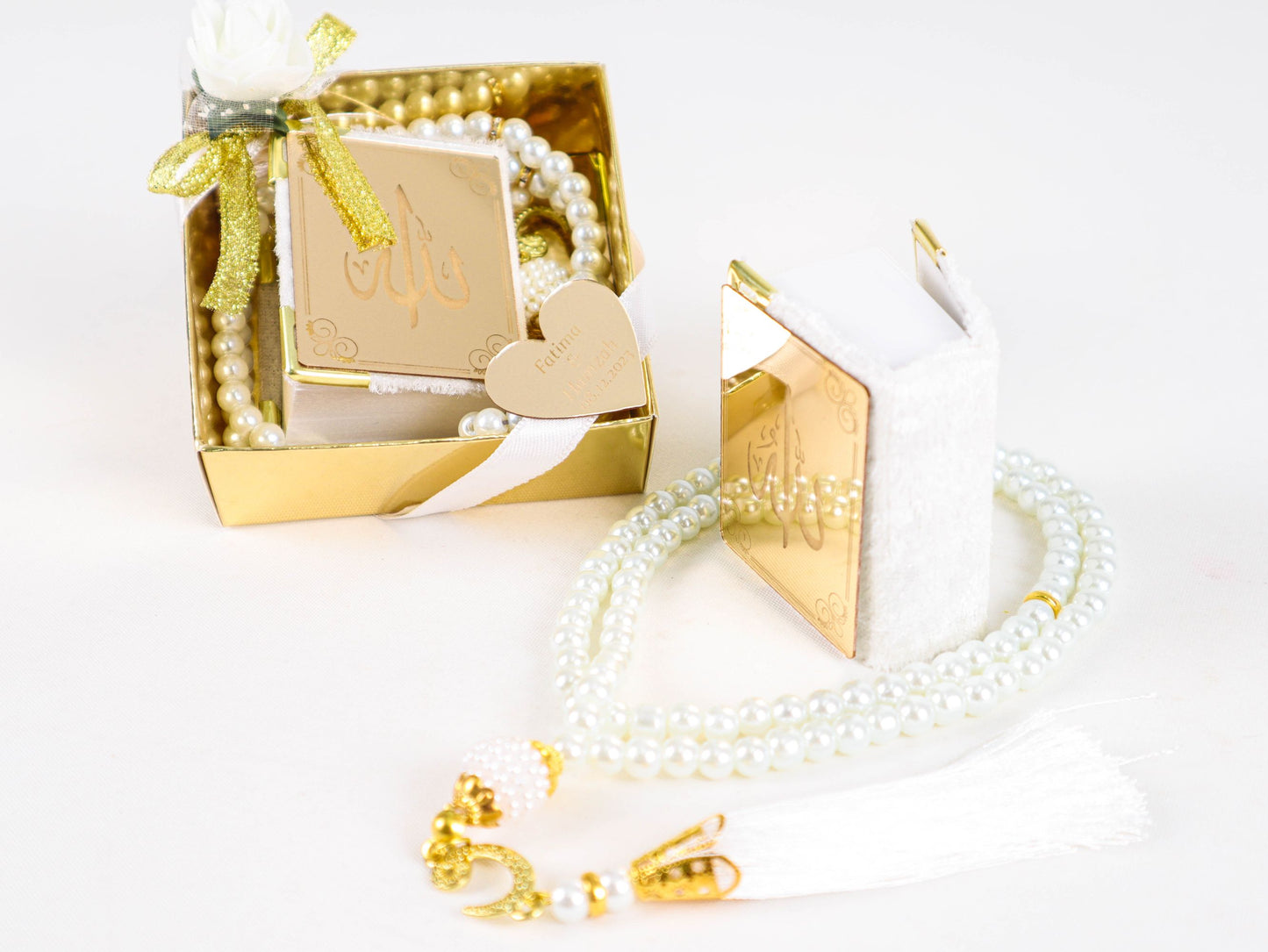 Personalized Mini Quran Pearl Tasbeeh Allah Calligraphy Wedding Favor - Islamic Elite Favors is a handmade gift shop offering a wide variety of unique and personalized gifts for all occasions. Whether you're looking for the perfect Ramadan, Eid, Hajj, wedding gift or something special for a birthday, baby shower or anniversary, we have something for everyone. High quality, made with love.