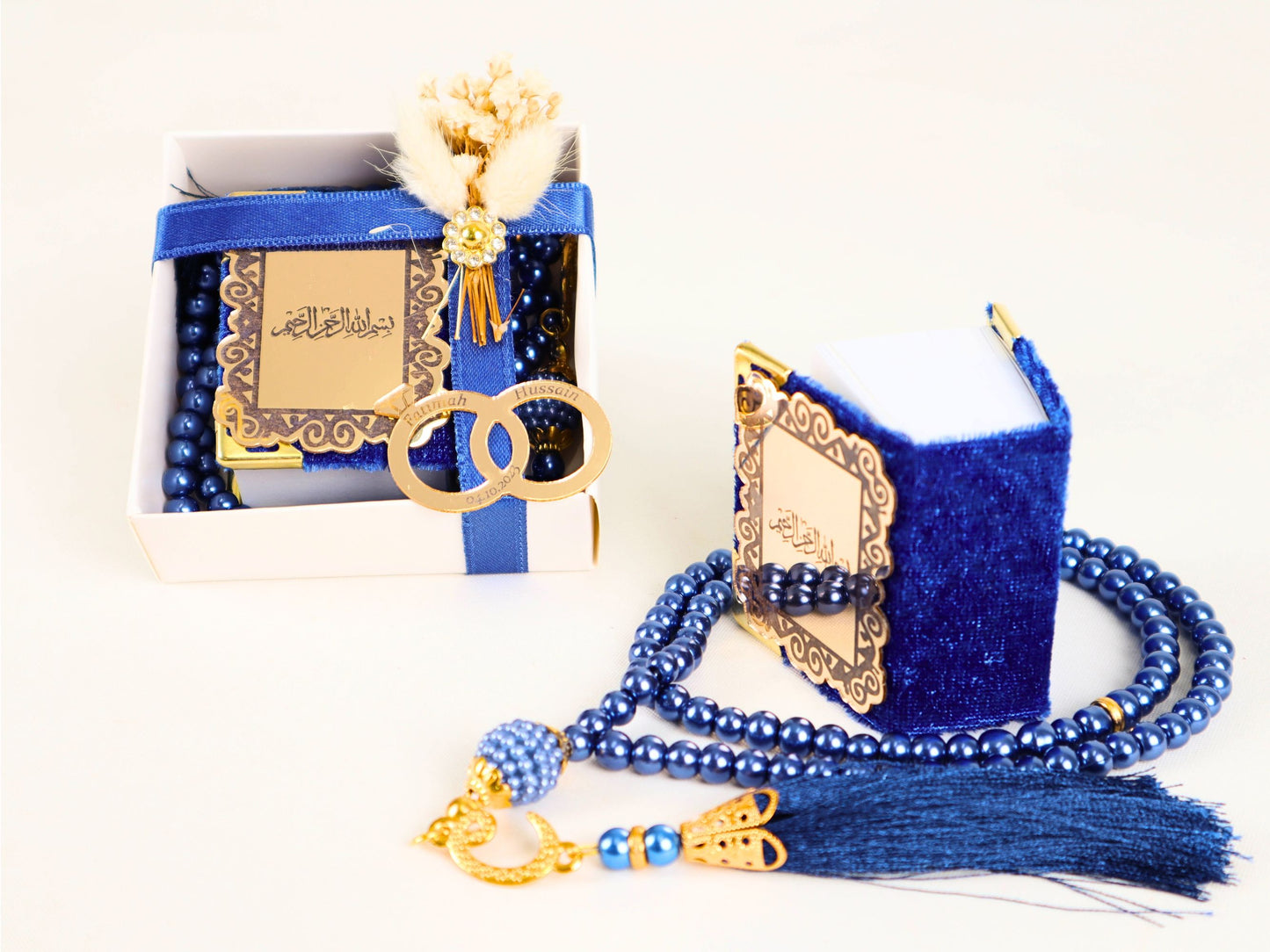 Personalized Wedding Favor Mini Quran Pearl Tasbeeh Basmala Ring Décor - Islamic Elite Favors is a handmade gift shop offering a wide variety of unique and personalized gifts for all occasions. Whether you're looking for the perfect Ramadan, Eid, Hajj, wedding gift or something special for a birthday, baby shower or anniversary, we have something for everyone. High quality, made with love.