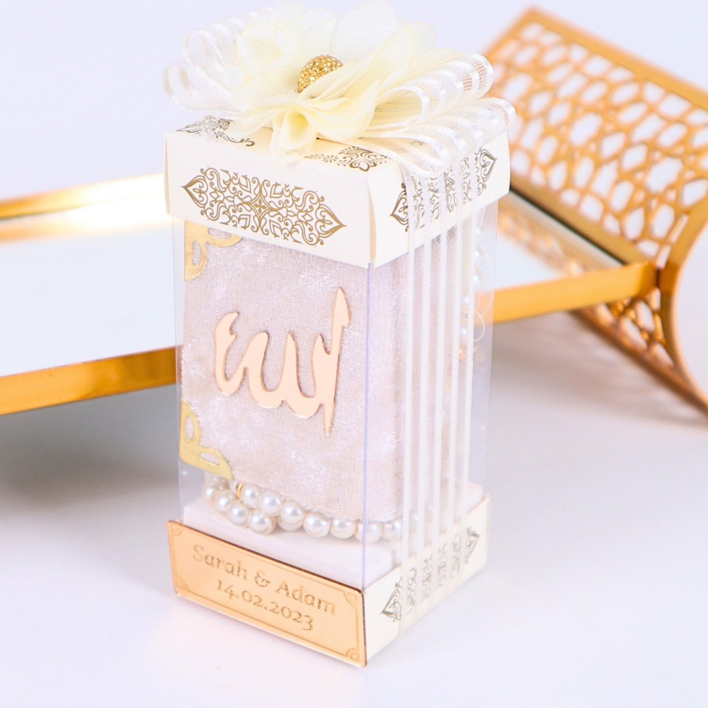 Personalized Velvet Mini Quran Pearl Tasbeeh Prism Box Wedding Favor - Islamic Elite Favors is a handmade gift shop offering a wide variety of unique and personalized gifts for all occasions. Whether you're looking for the perfect Ramadan, Eid, Hajj, wedding gift or something special for a birthday, baby shower or anniversary, we have something for everyone. High quality, made with love.
