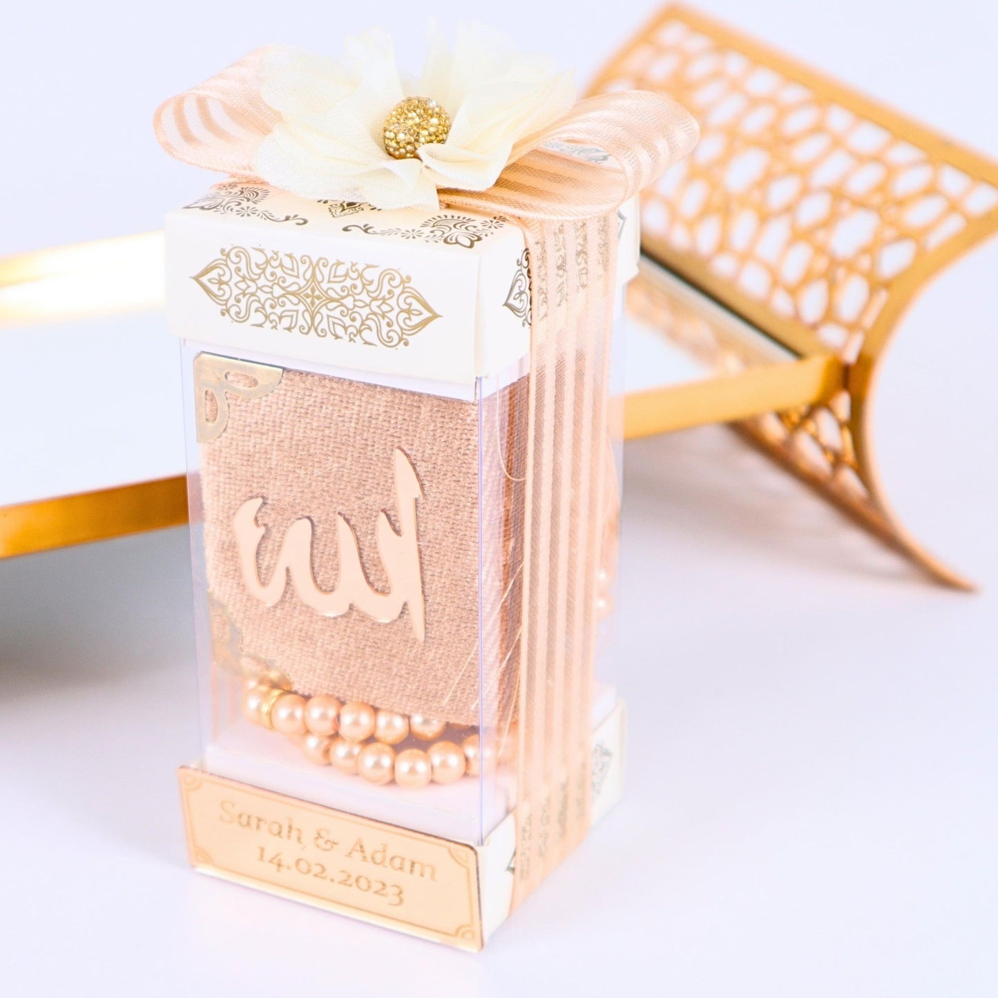 Personalized Velvet Mini Quran Pearl Tasbeeh Prism Box Wedding Favor - Islamic Elite Favors is a handmade gift shop offering a wide variety of unique and personalized gifts for all occasions. Whether you're looking for the perfect Ramadan, Eid, Hajj, wedding gift or something special for a birthday, baby shower or anniversary, we have something for everyone. High quality, made with love.