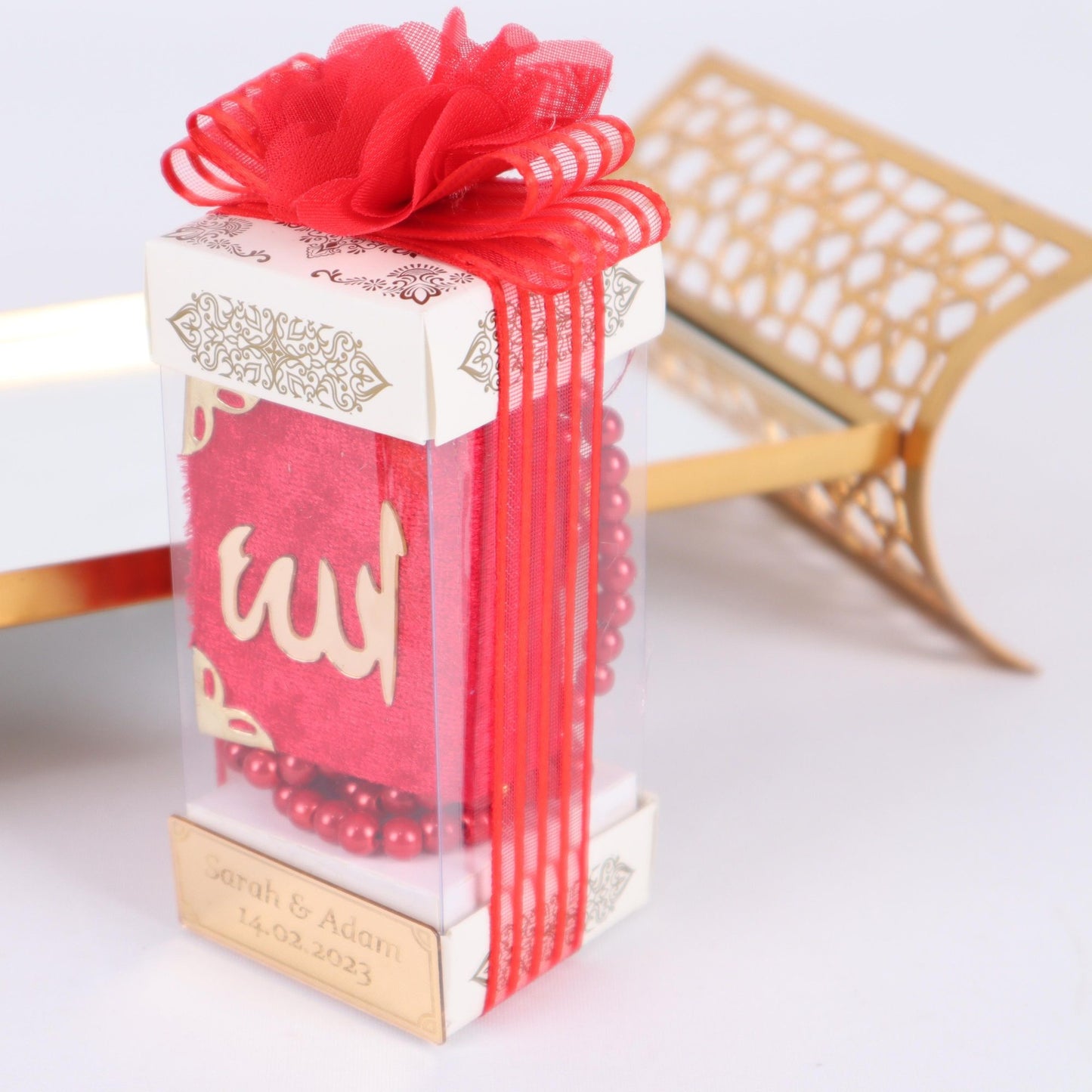 Personalized Velvet Mini Quran Pearl Tasbeeh Prism Box Wedding Favor - Islamic Elite Favors is a handmade gift shop offering a wide variety of unique and personalized gifts for all occasions. Whether you're looking for the perfect Ramadan, Eid, Hajj, wedding gift or something special for a birthday, baby shower or anniversary, we have something for everyone. High quality, made with love.