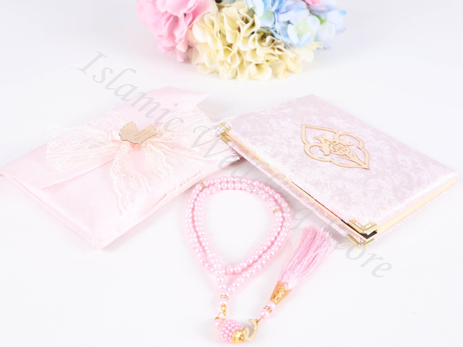 Personalized Islam Muslim Gift Set Velvet Dua Book Pouch Pearl Tasbeeh - Islamic Elite Favors is a handmade gift shop offering a wide variety of unique and personalized gifts for all occasions. Whether you're looking for the perfect Ramadan, Eid, Hajj, wedding gift or something special for a birthday, baby shower or anniversary, we have something for everyone. High quality, made with love.