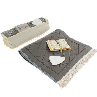 Padded Thick Prayer Mat Quran Tasbeeh Kufi Islamic Muslim Gift Set