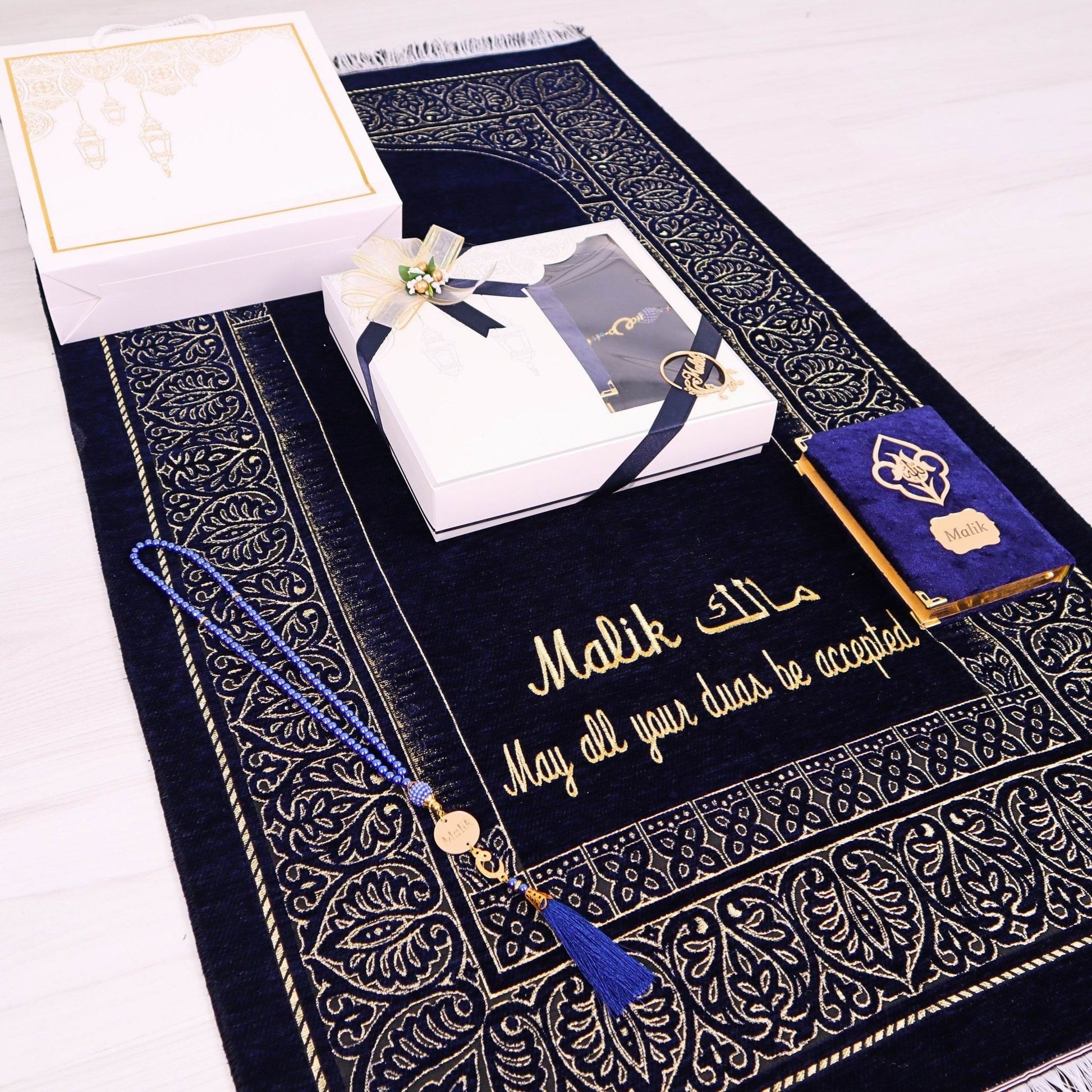 Personalized Taffeta Prayer Mat Quran Tasbeeh Islamic Muslim Gift Set, Ramadan Eid Wedding Birthday Fathers Mothers Days Gifts - Islamic Elite Favors is a handmade gift shop offering a wide variety of unique and personalized gifts for all occasions. Whether you're looking for the perfect Ramadan, Eid, Hajj, wedding gift or something special for a birthday, baby shower or anniversary, we have something for everyone. High quality, made with love.