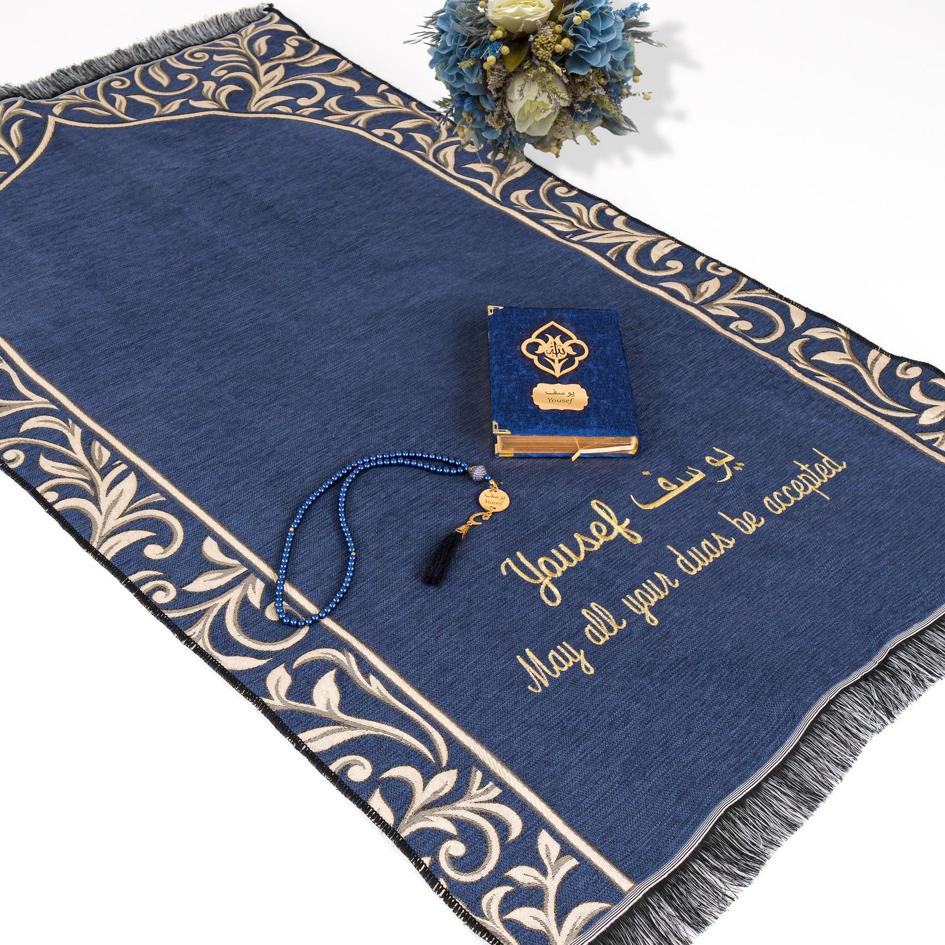 Personalized Flowery Prayer Mat Quran Tasbeeh Islamic Muslim Gift Set - Islamic Elite Favors is a handmade gift shop offering a wide variety of unique and personalized gifts for all occasions. Whether you're looking for the perfect Ramadan, Eid, Hajj, wedding gift or something special for a birthday, baby shower or anniversary, we have something for everyone. High quality, made with love.