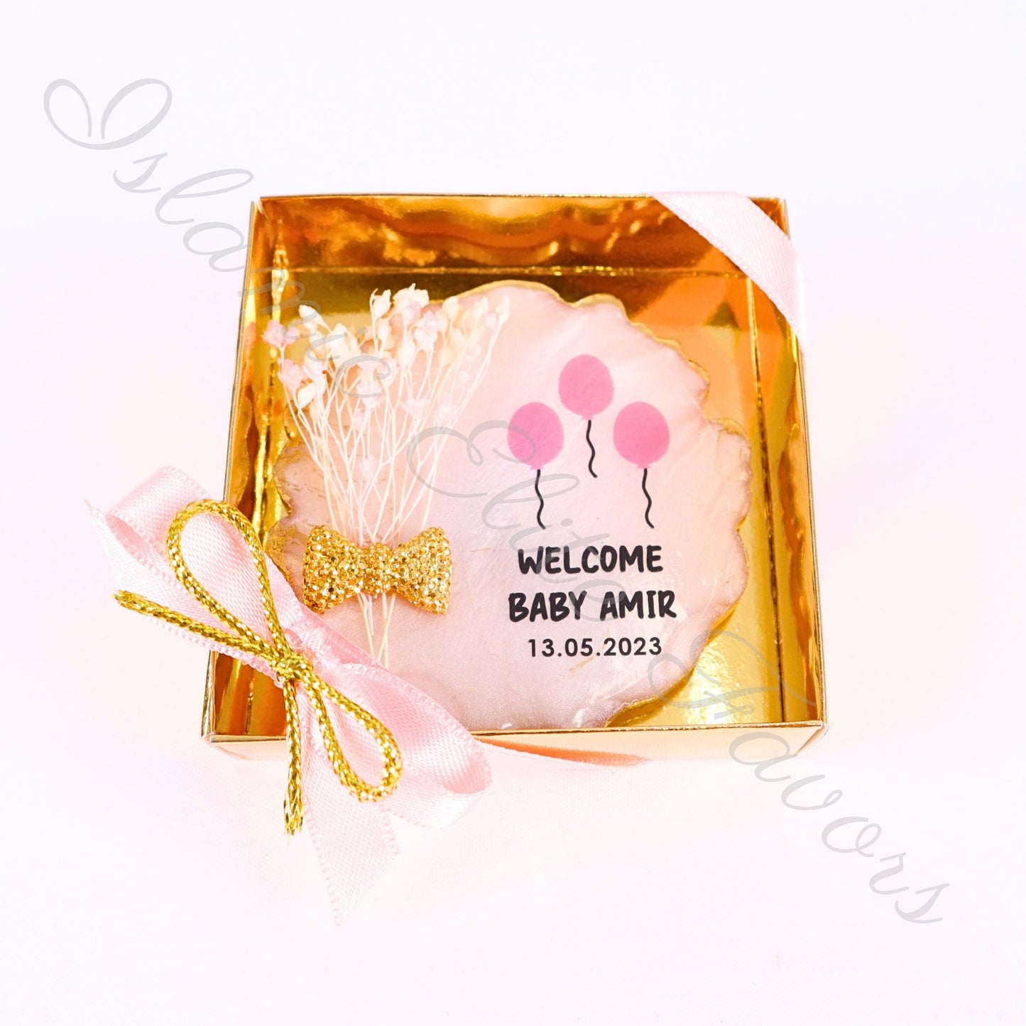 Personalized Baby Shower Favors Epoxy Magnet for Baby Girl Gold Theme