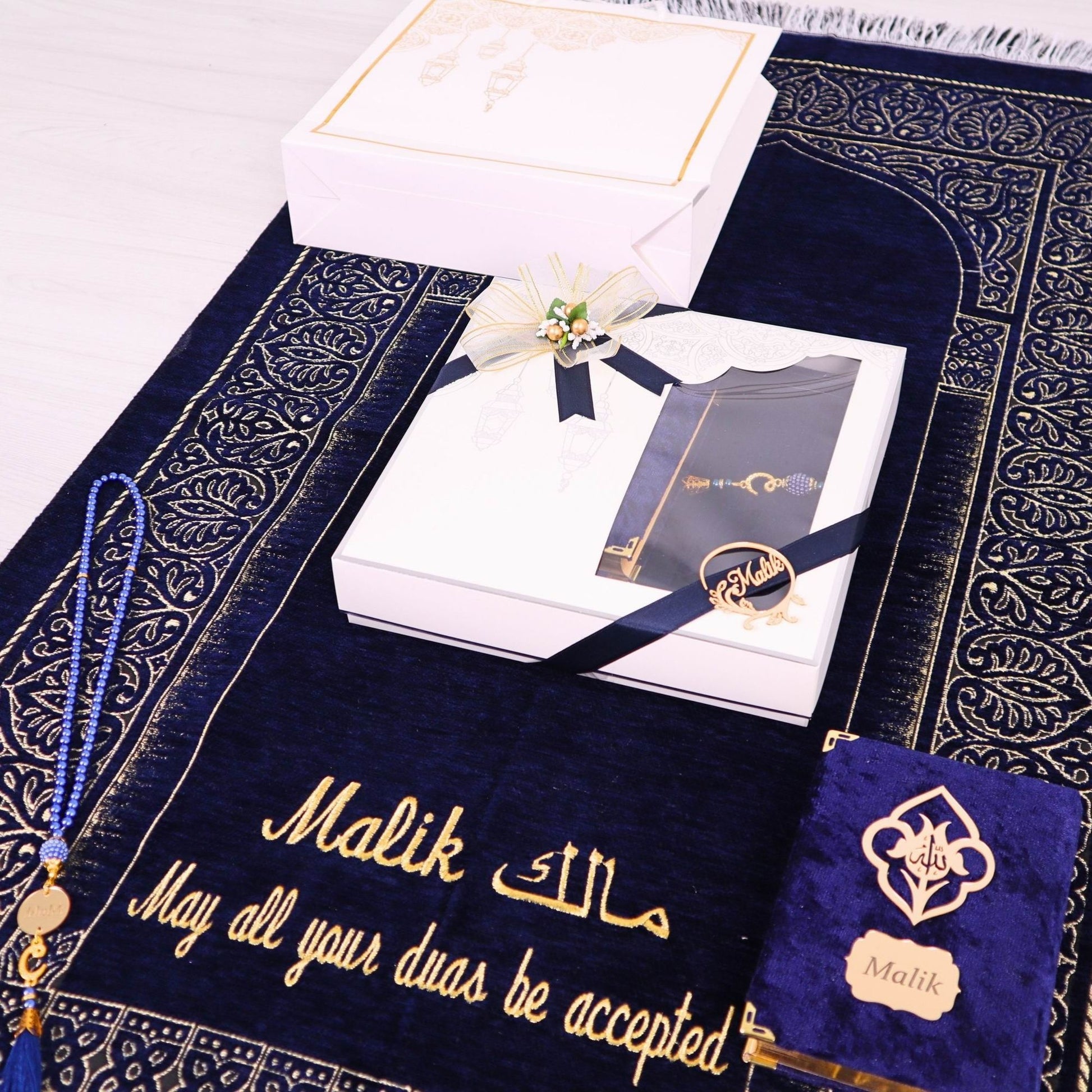 Personalized Taffeta Prayer Mat Quran Tasbeeh Islamic Muslim Gift Set, Ramadan Eid Wedding Birthday Fathers Mothers Days Gifts - Islamic Elite Favors is a handmade gift shop offering a wide variety of unique and personalized gifts for all occasions. Whether you're looking for the perfect Ramadan, Eid, Hajj, wedding gift or something special for a birthday, baby shower or anniversary, we have something for everyone. High quality, made with love.