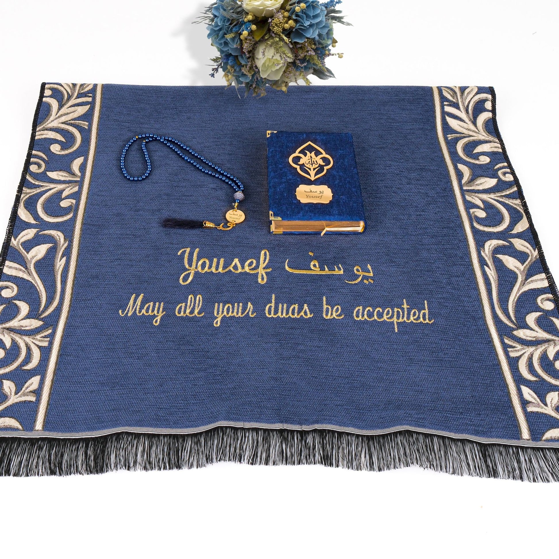 Personalized Flowery Prayer Mat Quran Tasbeeh Islamic Muslim Gift Set - Islamic Elite Favors is a handmade gift shop offering a wide variety of unique and personalized gifts for all occasions. Whether you're looking for the perfect Ramadan, Eid, Hajj, wedding gift or something special for a birthday, baby shower or anniversary, we have something for everyone. High quality, made with love.