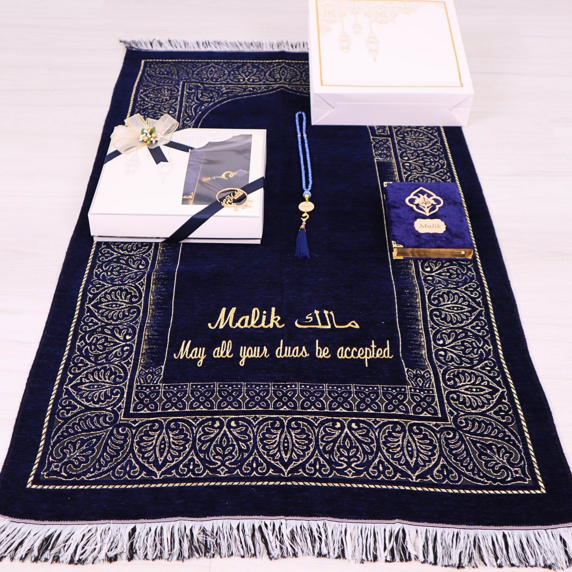 Personalized Taffeta Prayer Mat Quran Tasbeeh Islamic Muslim Gift Set, Ramadan Eid Wedding Birthday Fathers Mothers Days Gifts - Islamic Elite Favors is a handmade gift shop offering a wide variety of unique and personalized gifts for all occasions. Whether you're looking for the perfect Ramadan, Eid, Hajj, wedding gift or something special for a birthday, baby shower or anniversary, we have something for everyone. High quality, made with love.