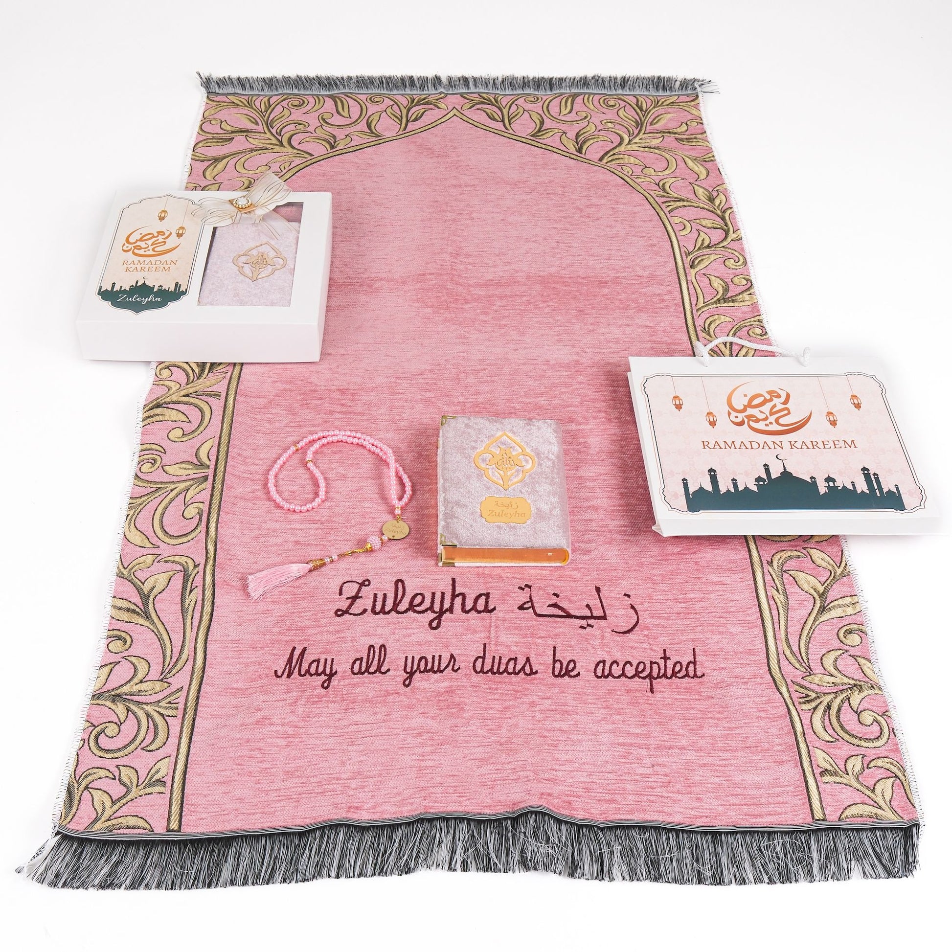 Personalized Flowery Prayer Mat Quran Tasbeeh Islamic Muslim Gift Set - Islamic Elite Favors is a handmade gift shop offering a wide variety of unique and personalized gifts for all occasions. Whether you're looking for the perfect Ramadan, Eid, Hajj, wedding gift or something special for a birthday, baby shower or anniversary, we have something for everyone. High quality, made with love.