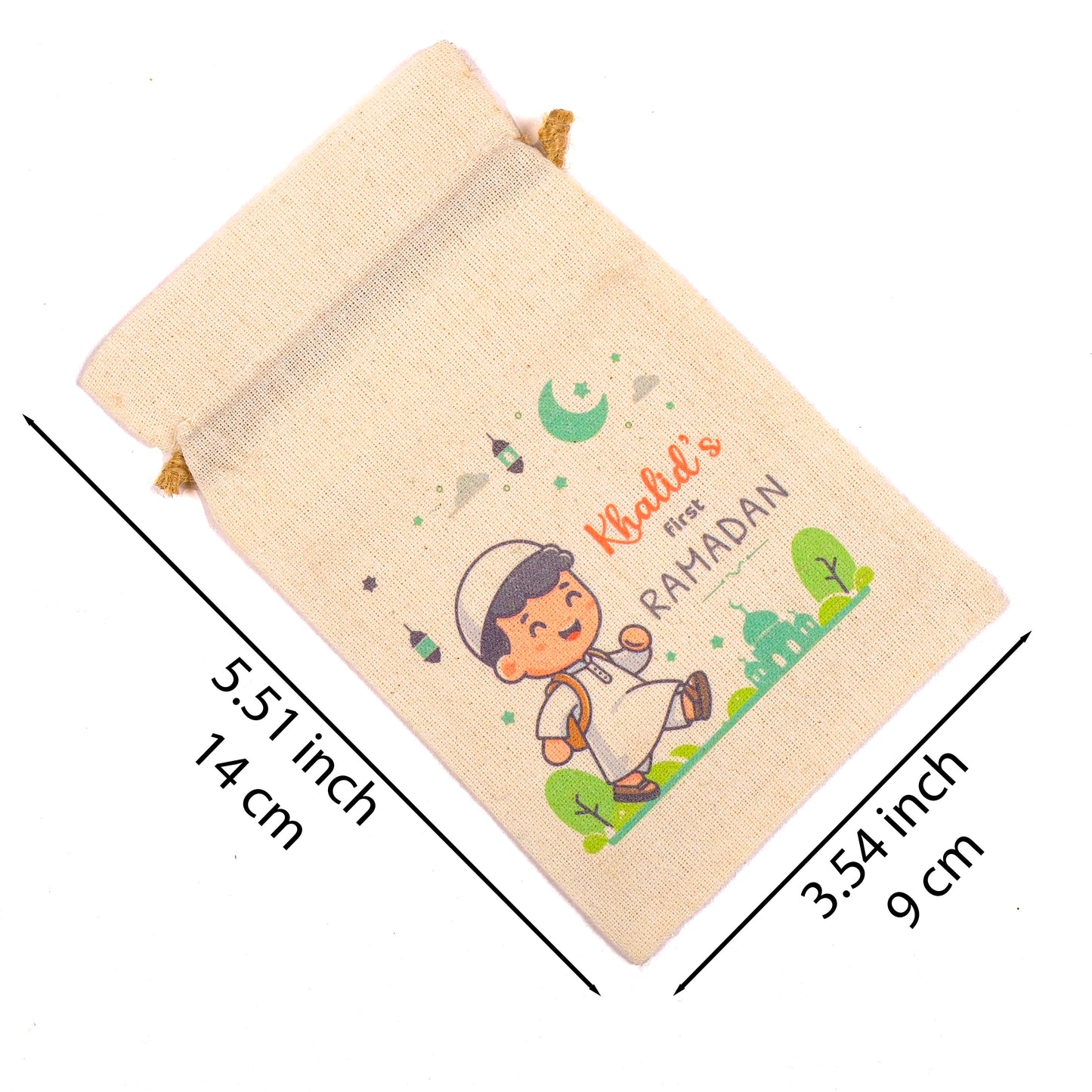 Personalized Eid Gift Bag for Kids, Custom Ramadan Favor Pouch, Cotton Treat Bag, Goodie Bag