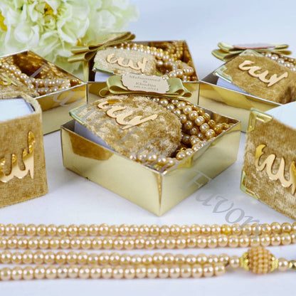 Personalized Mini Quran Pearl Prayer Bead Gold Tag Décor Wedding Favor - Islamic Elite Favors is a handmade gift shop offering a wide variety of unique and personalized gifts for all occasions. Whether you're looking for the perfect Ramadan, Eid, Hajj, wedding gift or something special for a birthday, baby shower or anniversary, we have something for everyone. High quality, made with love.