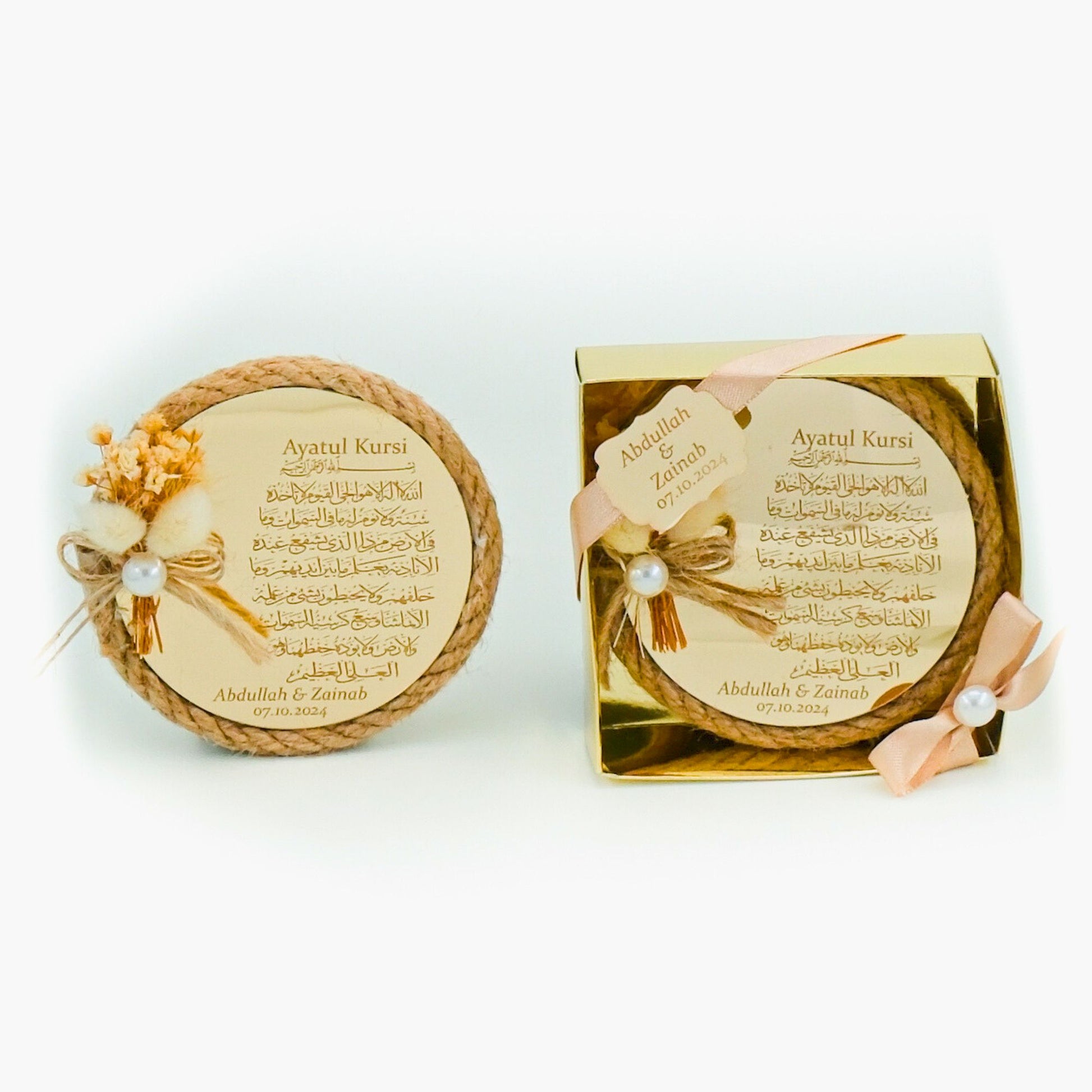 Personalized Wedding Favor Ayatul Kursi Magnet Gold Mirror Dry Flower - Islamic Elite Favors is a handmade gift shop offering a wide variety of unique and personalized gifts for all occasions. Whether you're looking for the perfect Ramadan, Eid, Hajj, wedding gift or something special for a birthday, baby shower or anniversary, we have something for everyone. High quality, made with love.