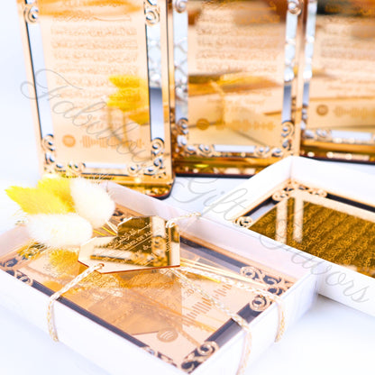 Personalized Wedding Favor Ayatul Kursi on Stand Gold Acrylic Mirror