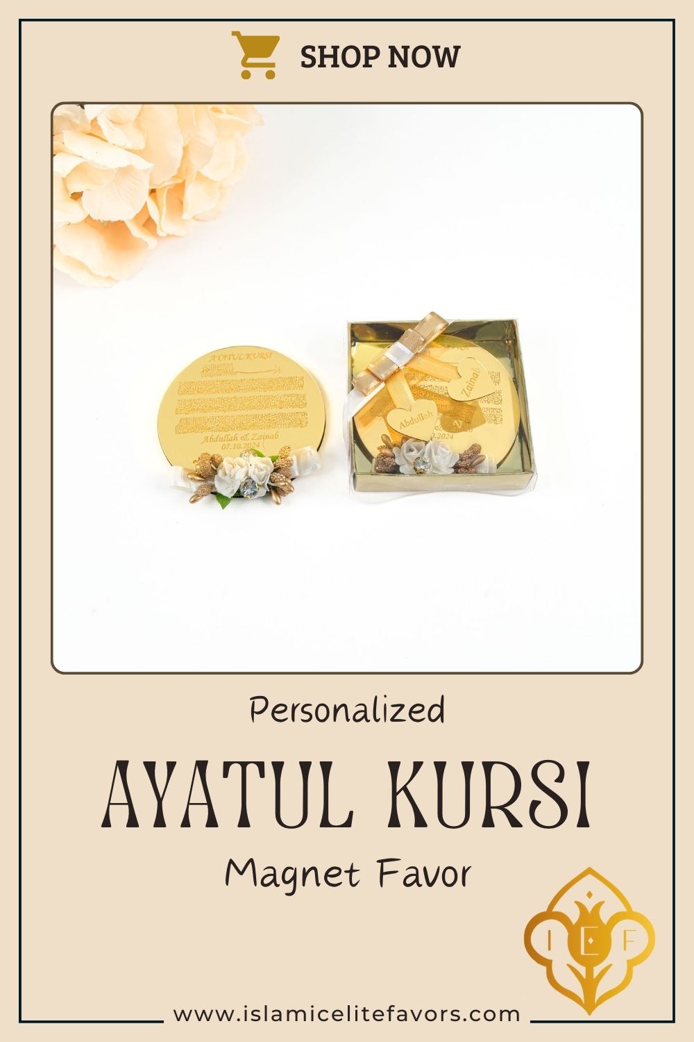 Personalized Ayatul Kursi Wedding Magnet Islamic Bridal Shower Favor. Explore an exquisite collection of customized Islamic handmade gifts suitable for various occasions, including Weddings, Nikkah ceremonies, Engagements, Baby Showers, Bridal Showers, Birthdays, Ameen celebrations, Islamic parties, Ramadan, Eid, Hajj, Umrah, Mother’s Day, Father’s Day, Valentine’s Day, Anniversaries, and Graduations. Each gift is thoughtfully crafted to reflect the essence of these special moments.