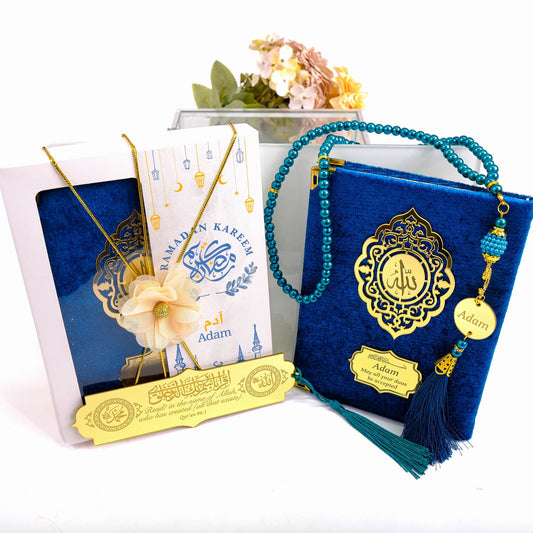 Personalized Velvet Dua Book Bookmark Tasbeeh Gift Set, Ramadan Eid Birthday Wedding Muslim Favors