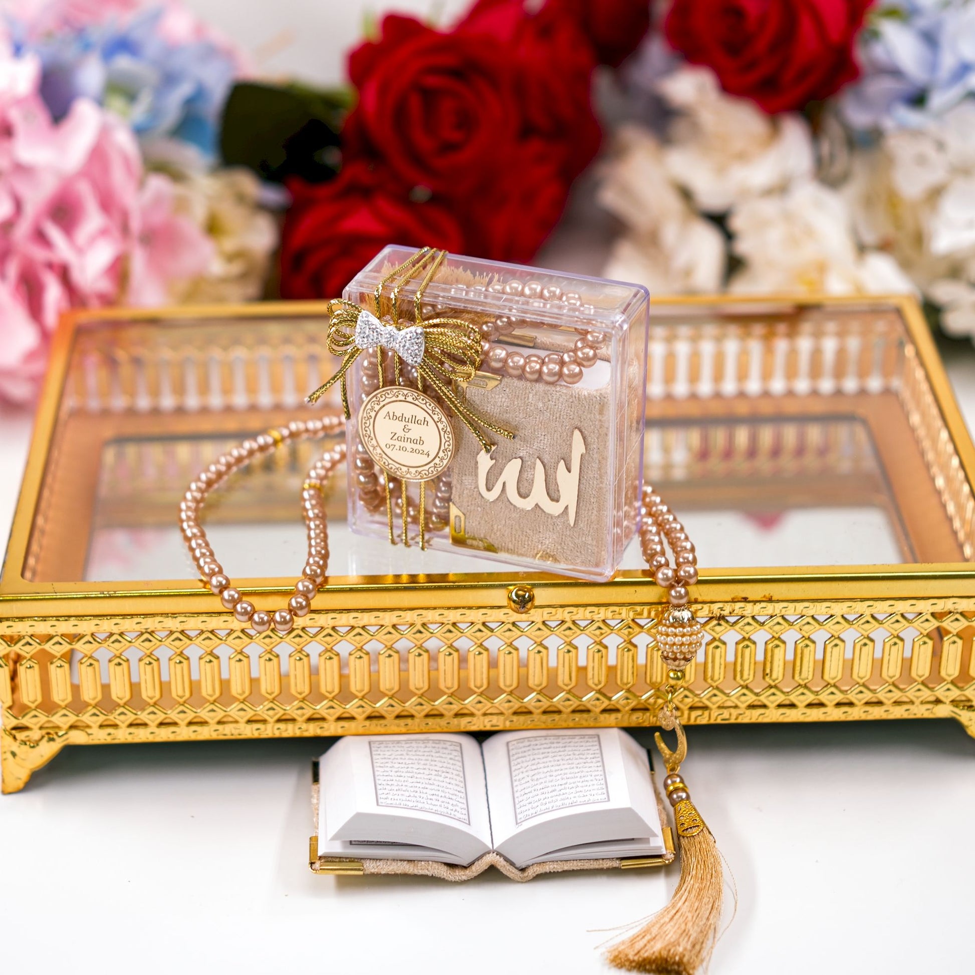 Personalized Mini Quran Prayer Beads Bow Tie with Plexi Wedding Favor - Islamic Elite Favors is a handmade gift shop offering a wide variety of unique and personalized gifts for all occasions. Whether you're looking for the perfect Ramadan, Eid, Hajj, wedding gift or something special for a birthday, baby shower or anniversary, we have something for everyone. High quality, made with love.