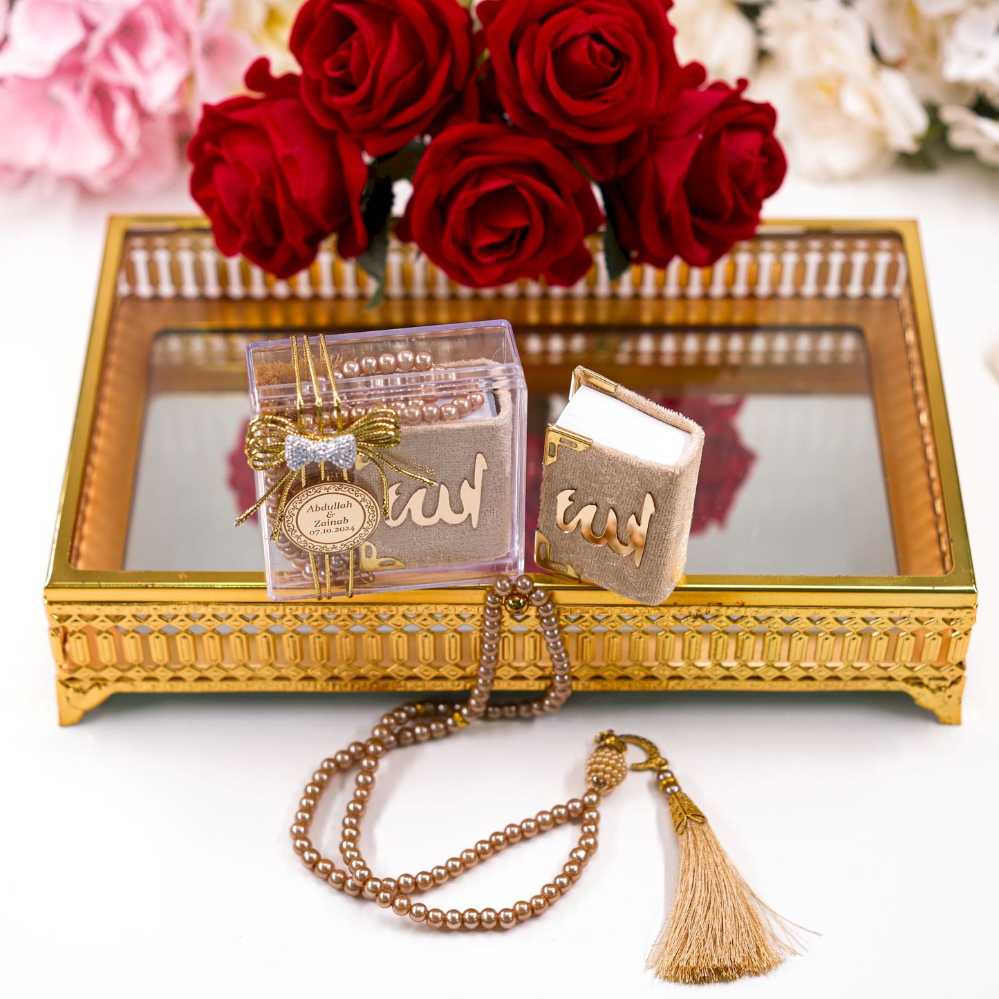 Personalized Mini Quran Prayer Beads Bow Tie with Plexi Wedding Favor