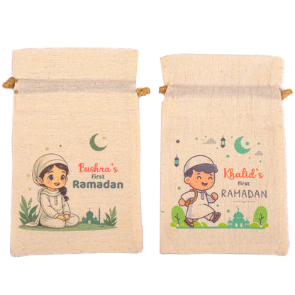 Personalized Eid Gift Bag for Kids, Custom Ramadan Favor Pouch, Cotton Treat Bag, Goodie Bag