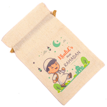 Personalized Eid Gift Bag for Kids, Custom Ramadan Favor Pouch, Cotton Treat Bag, Goodie Bag